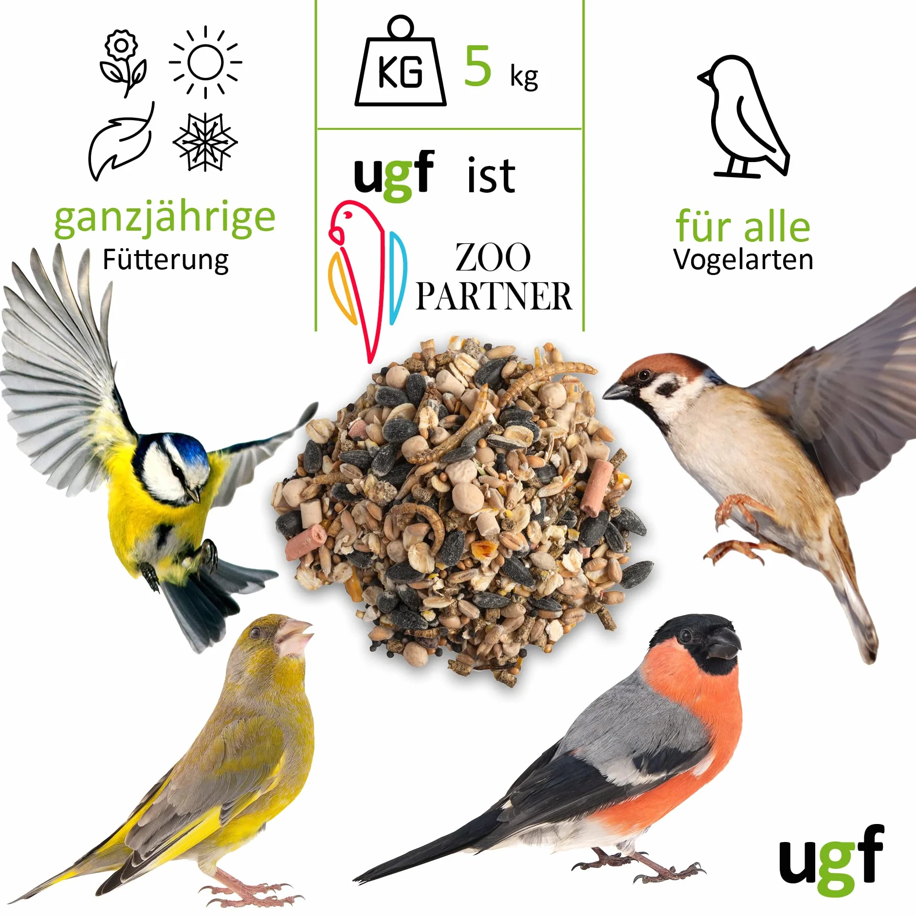UGF Nourriture pour oiseaux sauvages 5 kg graines de tournesol vers de farine