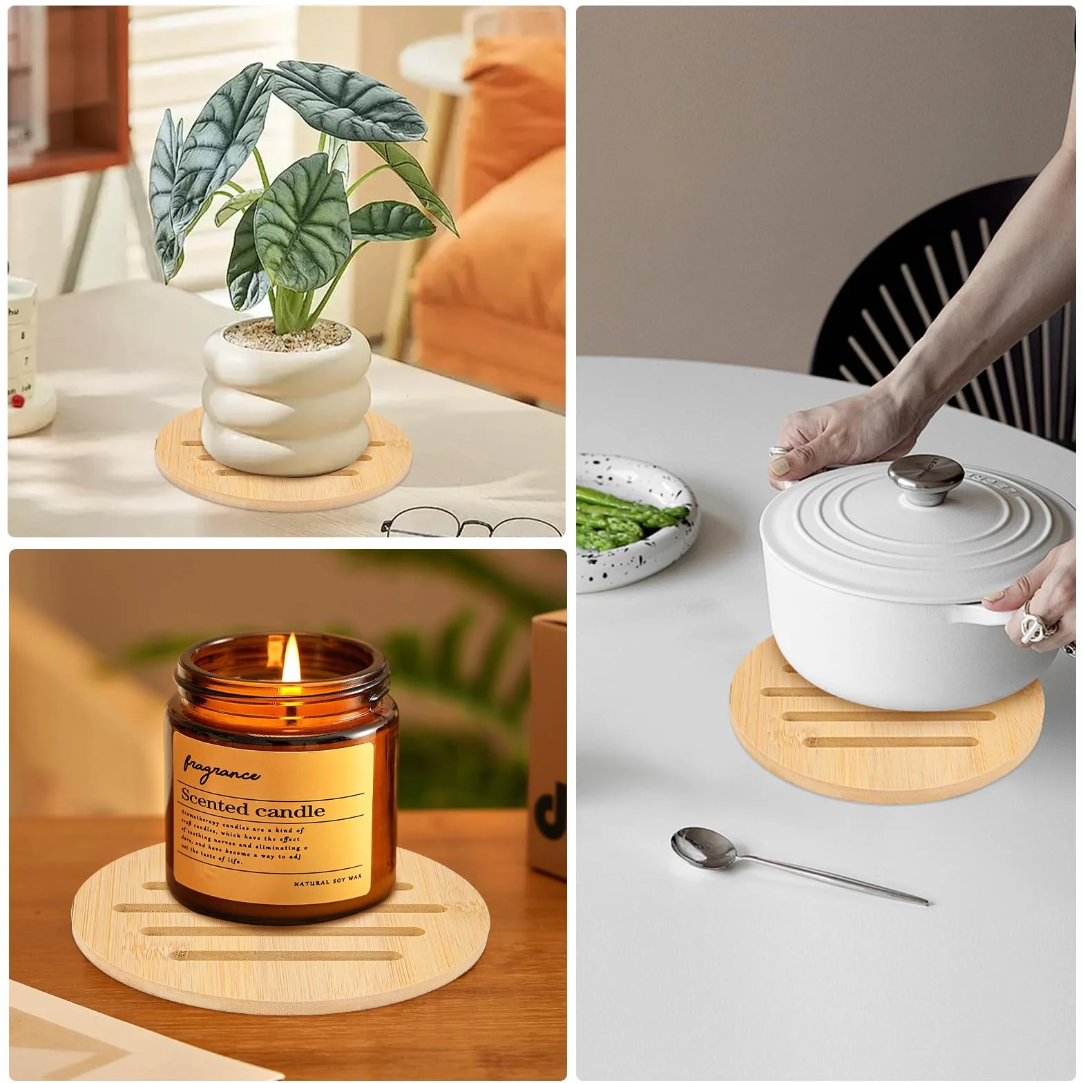 Tapis Antidérapant Isolant Rond pour Cuisine, 4 Pièces Dessous de Plat