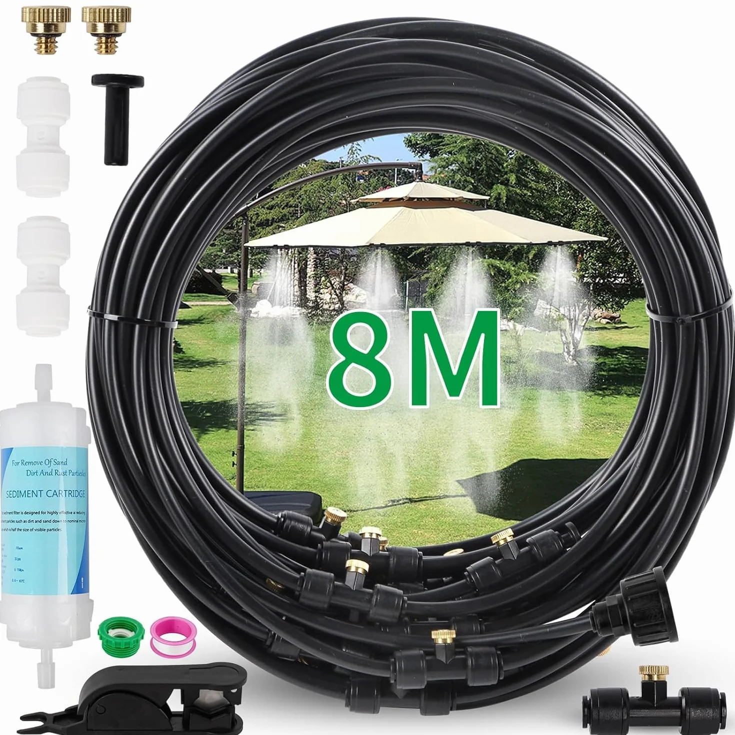 Kit d'Irrigation Brumisateur Terrasse Extérieur 8M avec Filtre à Eau, 10 Buses de Brume