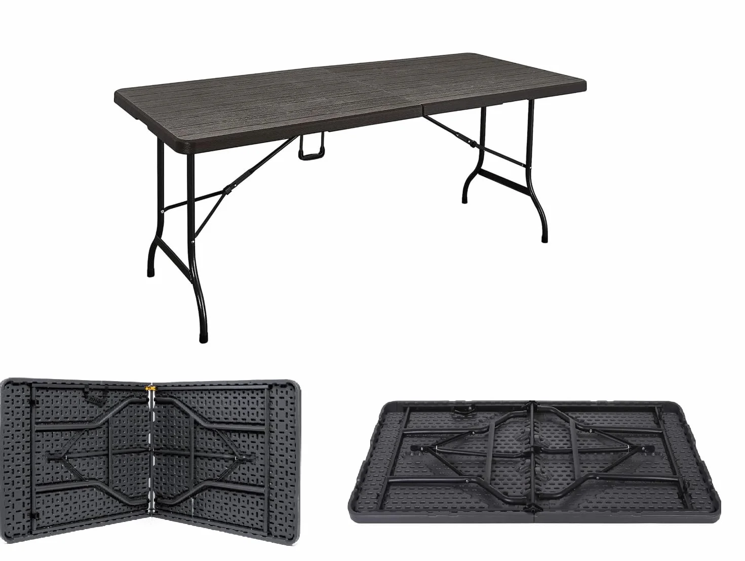 Ensemble Table Pliante à Manger de Jardin avec 2 Bancs Pliants, Table de Camping et Pique-Nique, Robuste, Stable, Étanche, Noir
