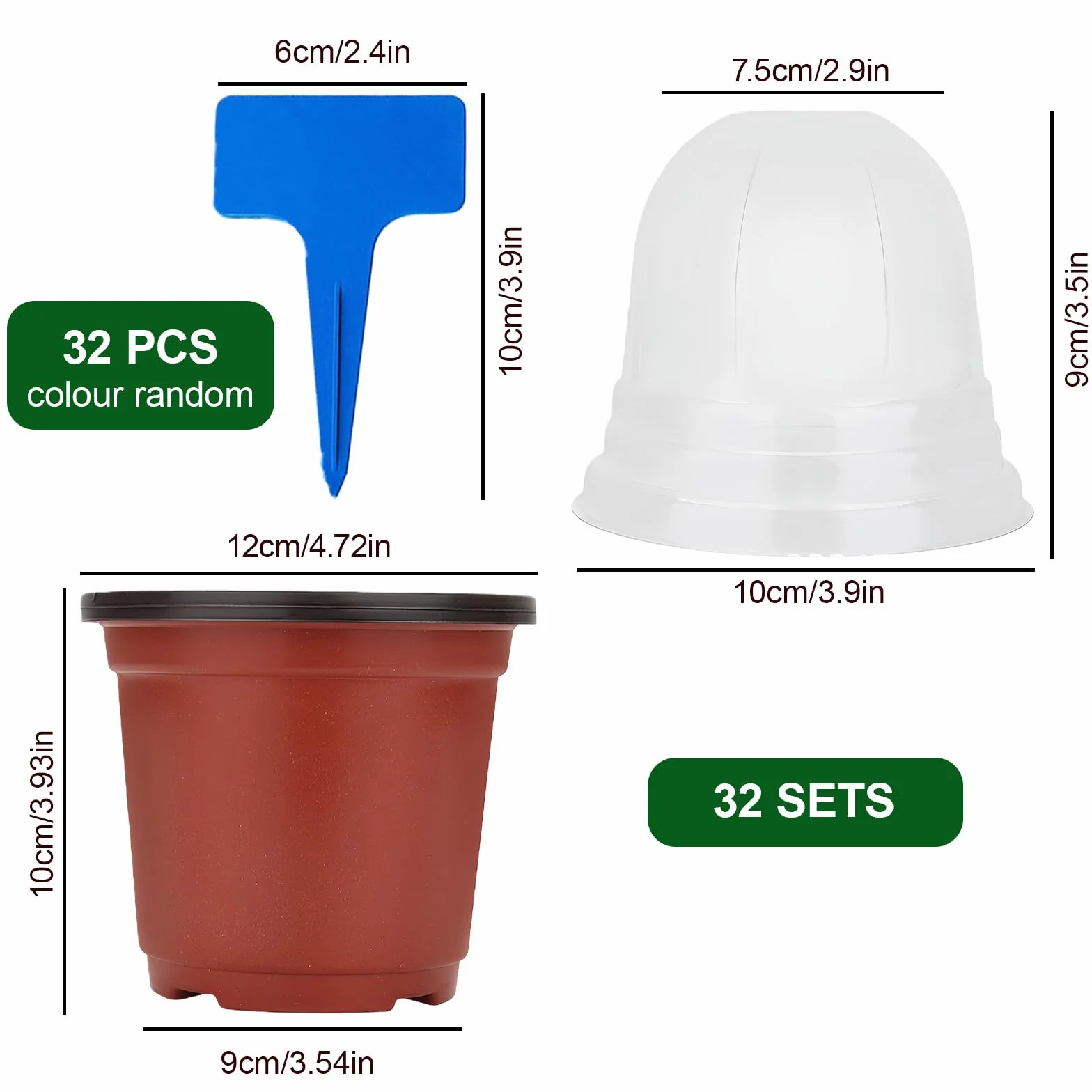 Godet Semis de Fleurs en Plastique 10 cm avec Dôme d'humidité 32 Pièces pour Jardin Intérieur Extérieur