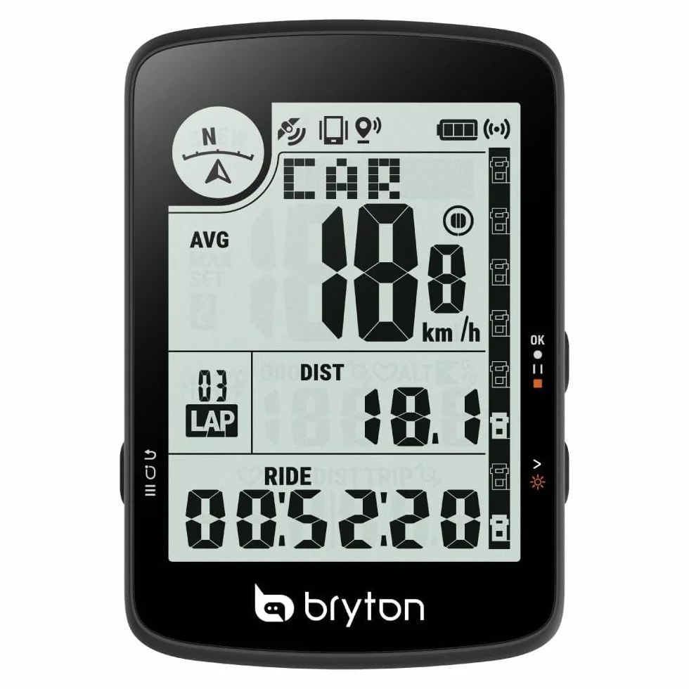 Bryton Rider 17 Ordinateur de vélo GPS sans Fil avec écran LCD 3" Compatible avec Radar de vélo, autonomie de 25 Heures, Bluetooth, étanche, Piste en Direct