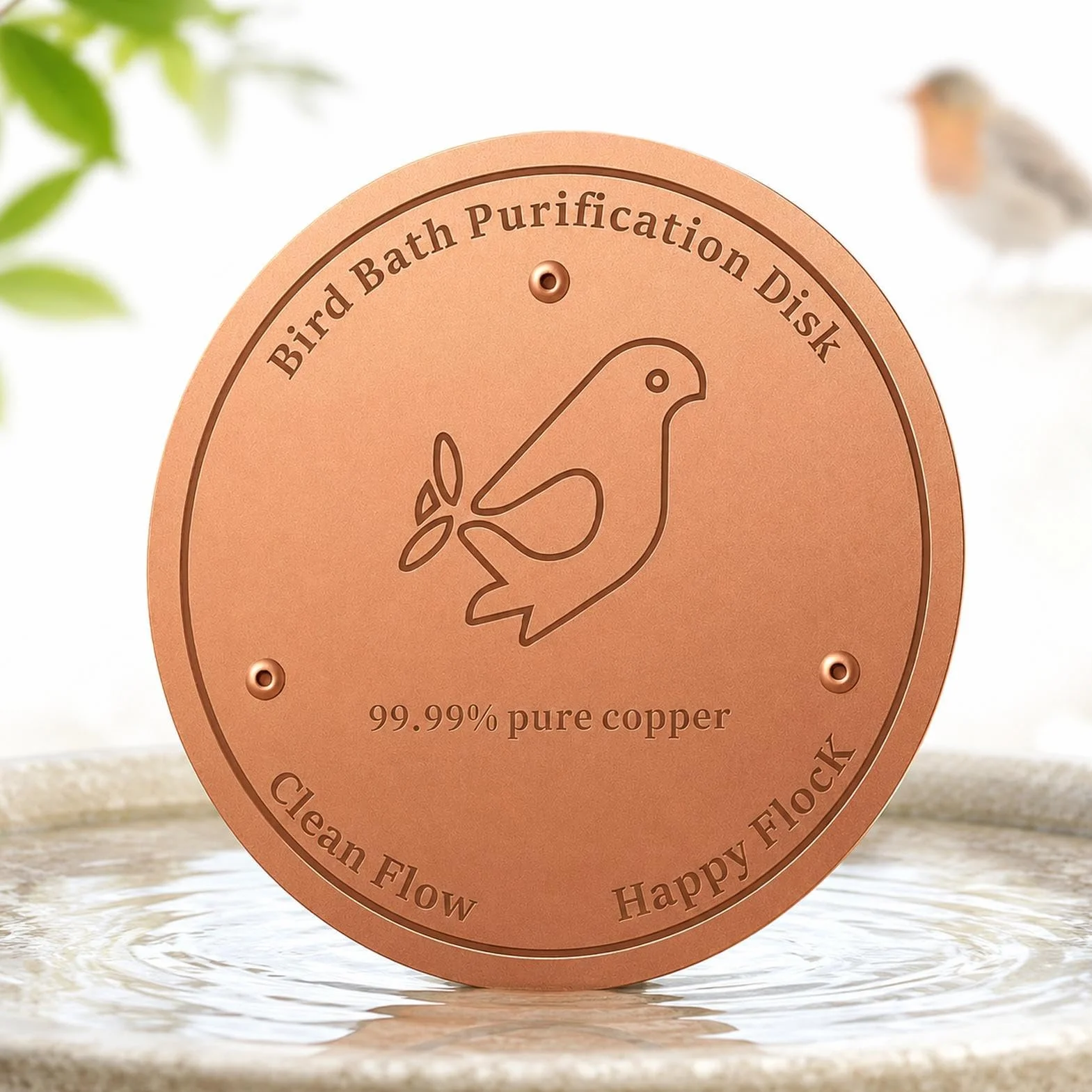 Disque de Nettoyage en Cuivre pour Bain d'Oiseaux avec Support Triple Point
