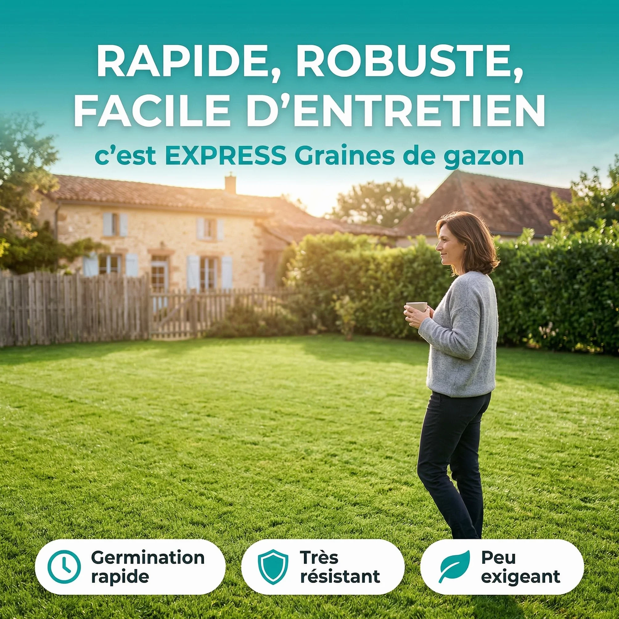 LERAVA Gazon à Semer EXPRESS 30m² Graines de Gazon Regarnissage Rapide Rustique Semence Gazon Ray Grass Résistante Pelouse Dense Jardin Sport Jeux