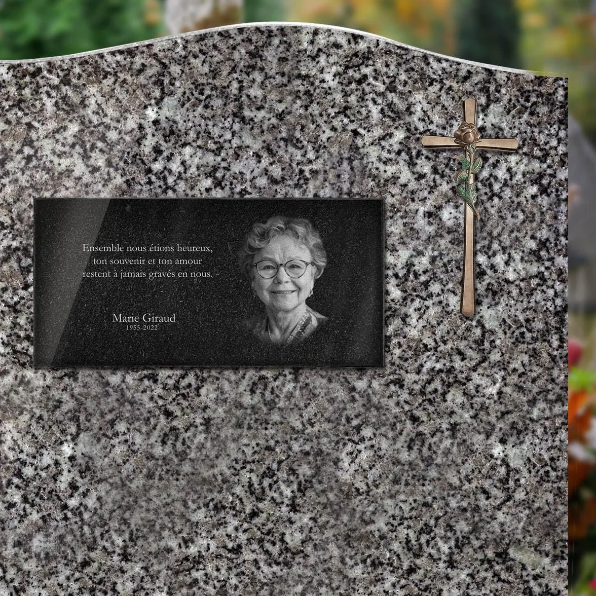 ETERNEL Plaque Funéraire Personnalisée Multisupports Colombe Ardoise Granit Photo Texte au Choix Cimetière