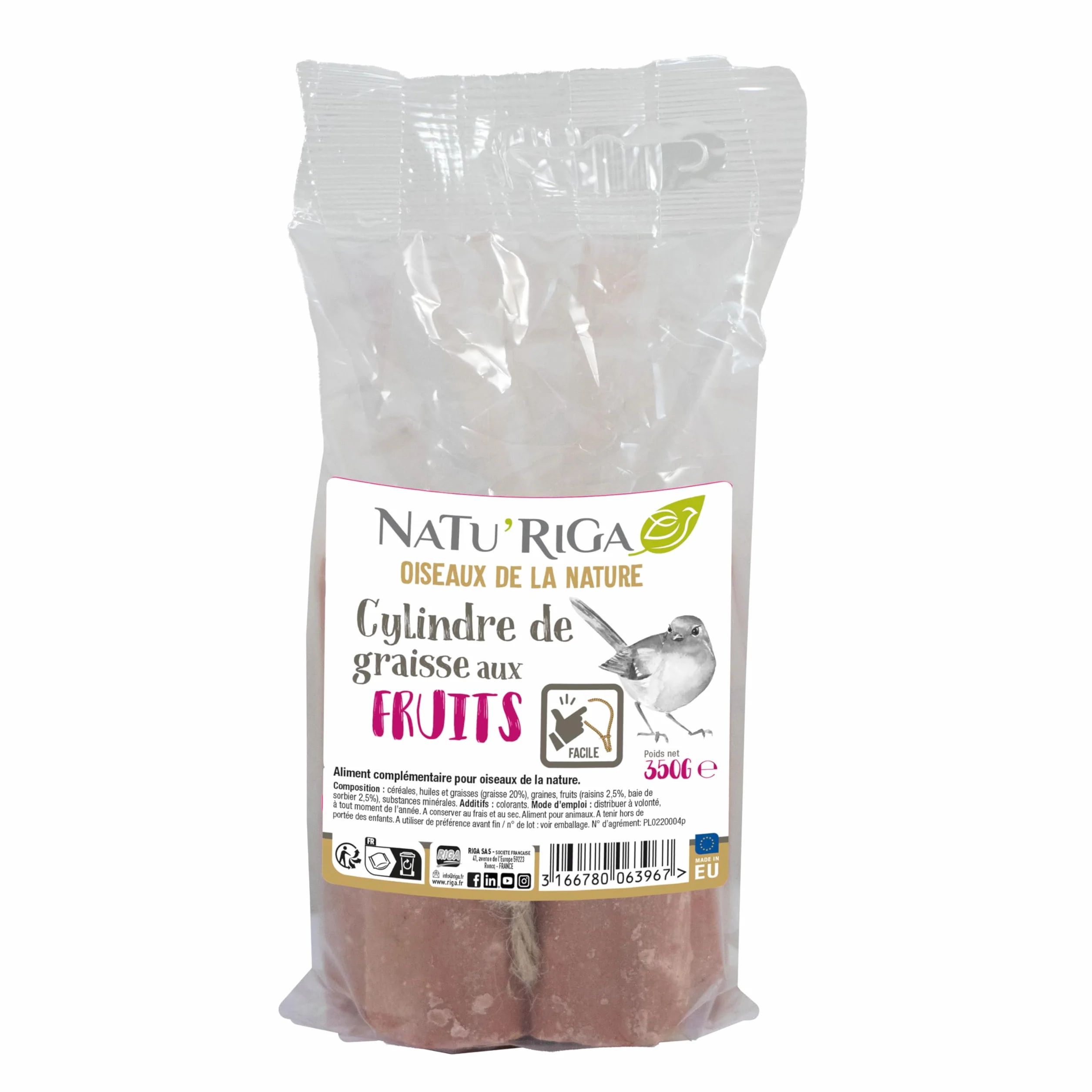 NATU'RIGA Cylindre De Graisse Aux Fruits Nourriture Oiseaux Extérieur 350G