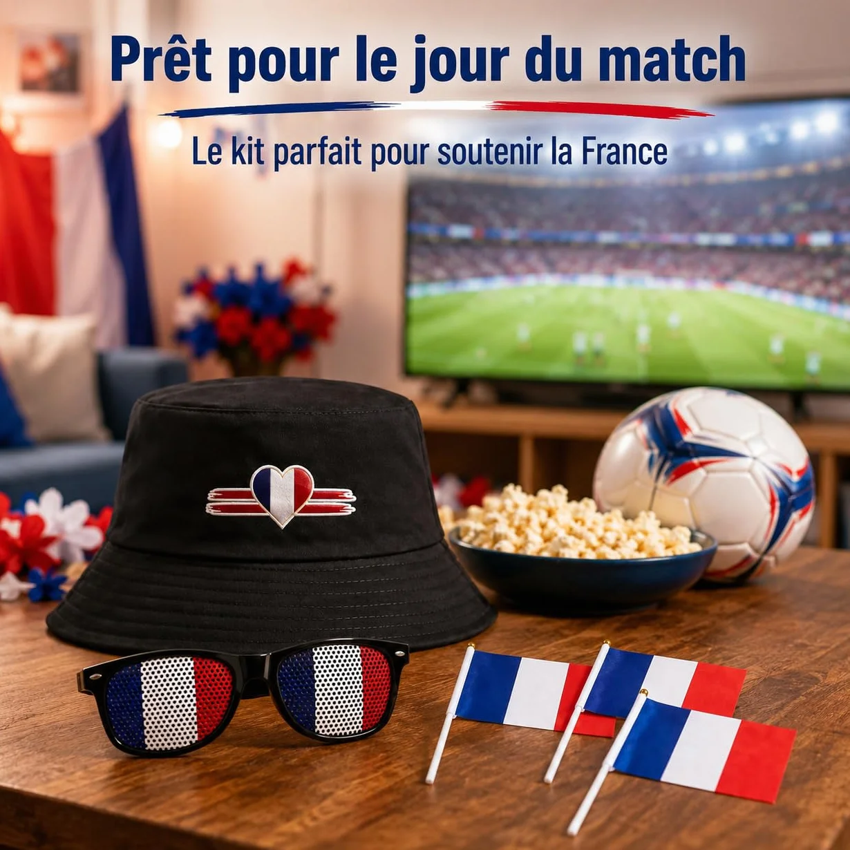 Superbe Kit Supporter France Et Deco Coupe Du Monde 2026. Accessoires Avec Lunettes, Drapeaux Et Chapeau. Idéal Pour Encourager L'Équipe Lors Des Soirées Foot Entre Amis