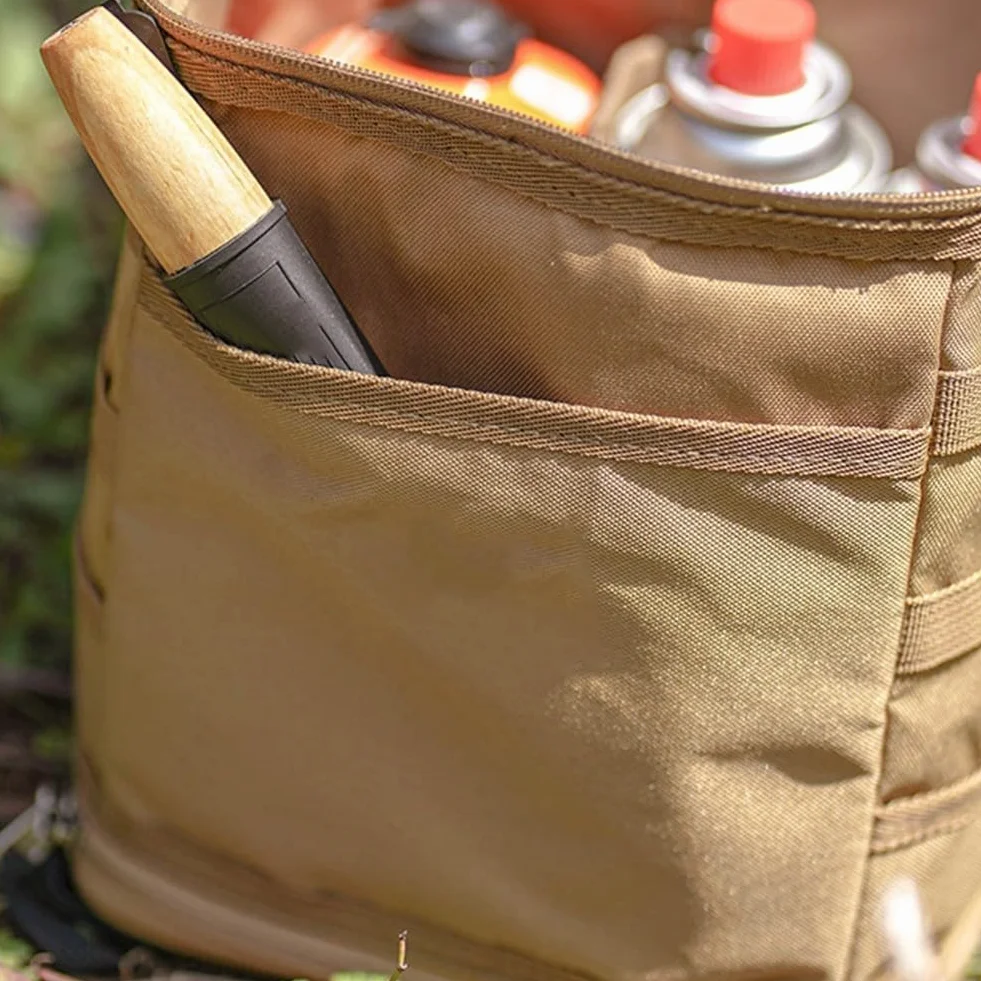 Sac de camping en tissu Oxford, sac de rangement de grande capacité pour lampe d'extérieur, réchaud à gaz, sac de transport (kaki)