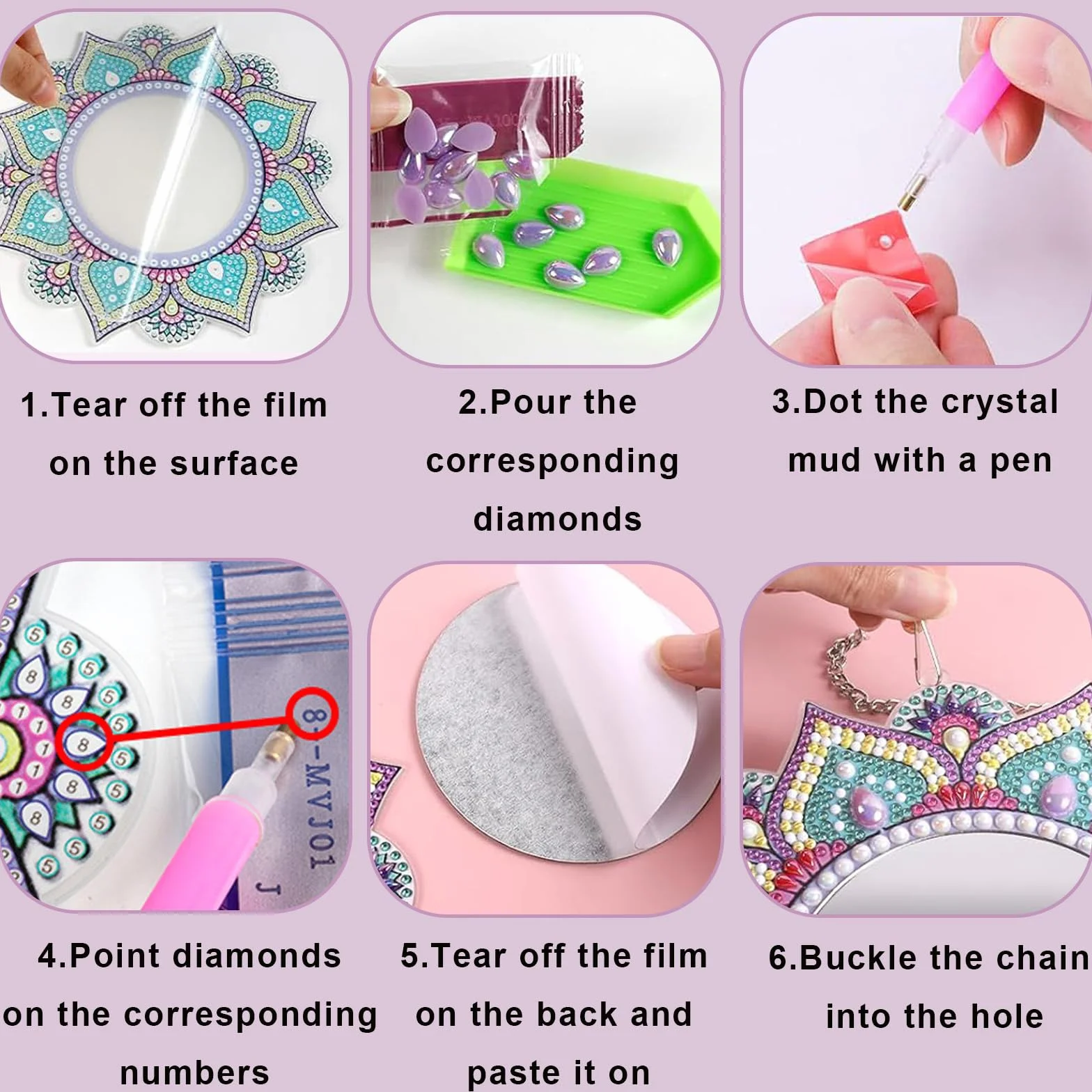 5D Diamond Painting Mirror pour Enfants Filles 6-12 Ans Décoration Chambre