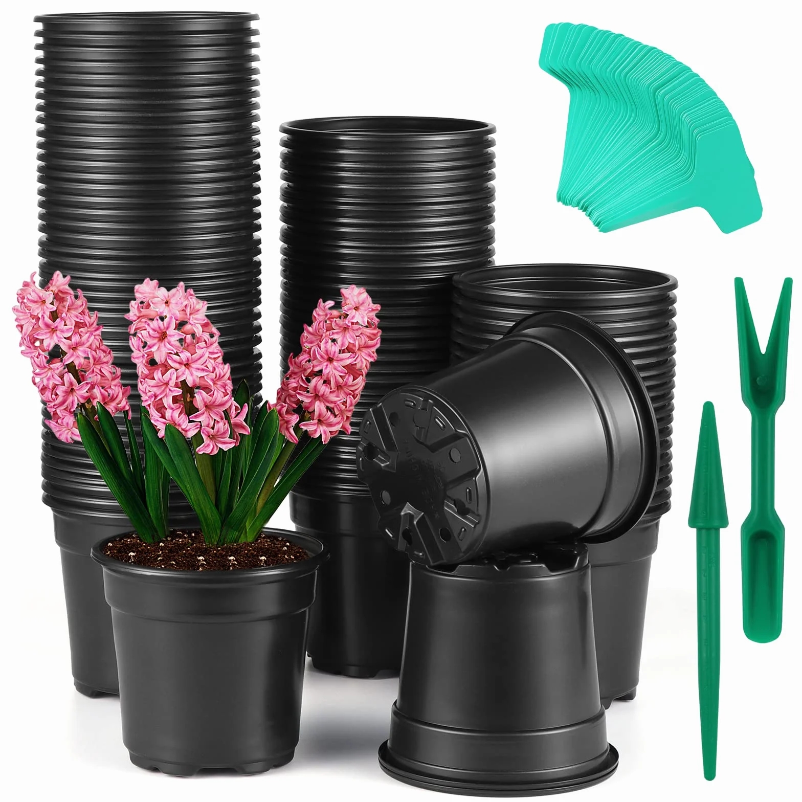 Coolty Lot de 100 pots de fleurs en polypropylène noir souple, 10,2 cm de diamètre