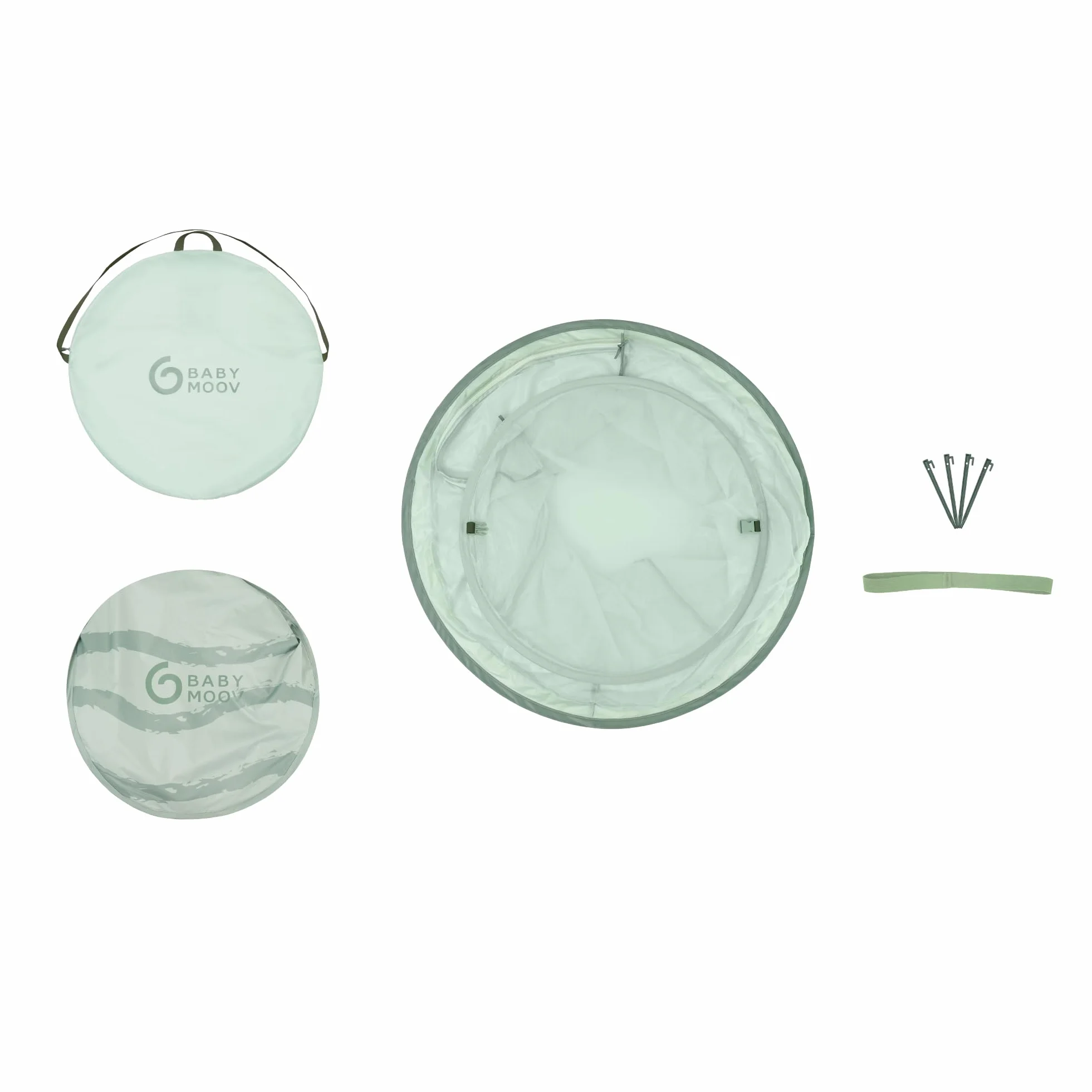 Babymoov Tente Anti-UV Bébé Rafraichissante Moov & Protect - Haute protection Anti-UV UPF 50+ - Système Pop Up - Grande Tente de plage - Moustiquaire à Maille Fine, Green Lagoon