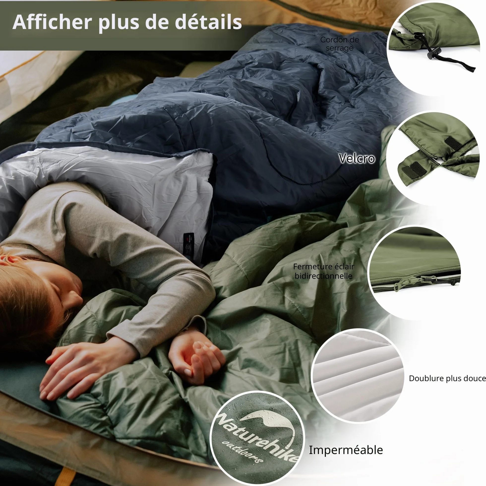 Naturehike Sac de Couchage Compact 3 Saisons,Confortable Surdimensionné 220x85cm adapté Adultes,Combiner dans Un Sac de Couchage 2 Personnes,Ultra léger Portable,avec Sac de Compression