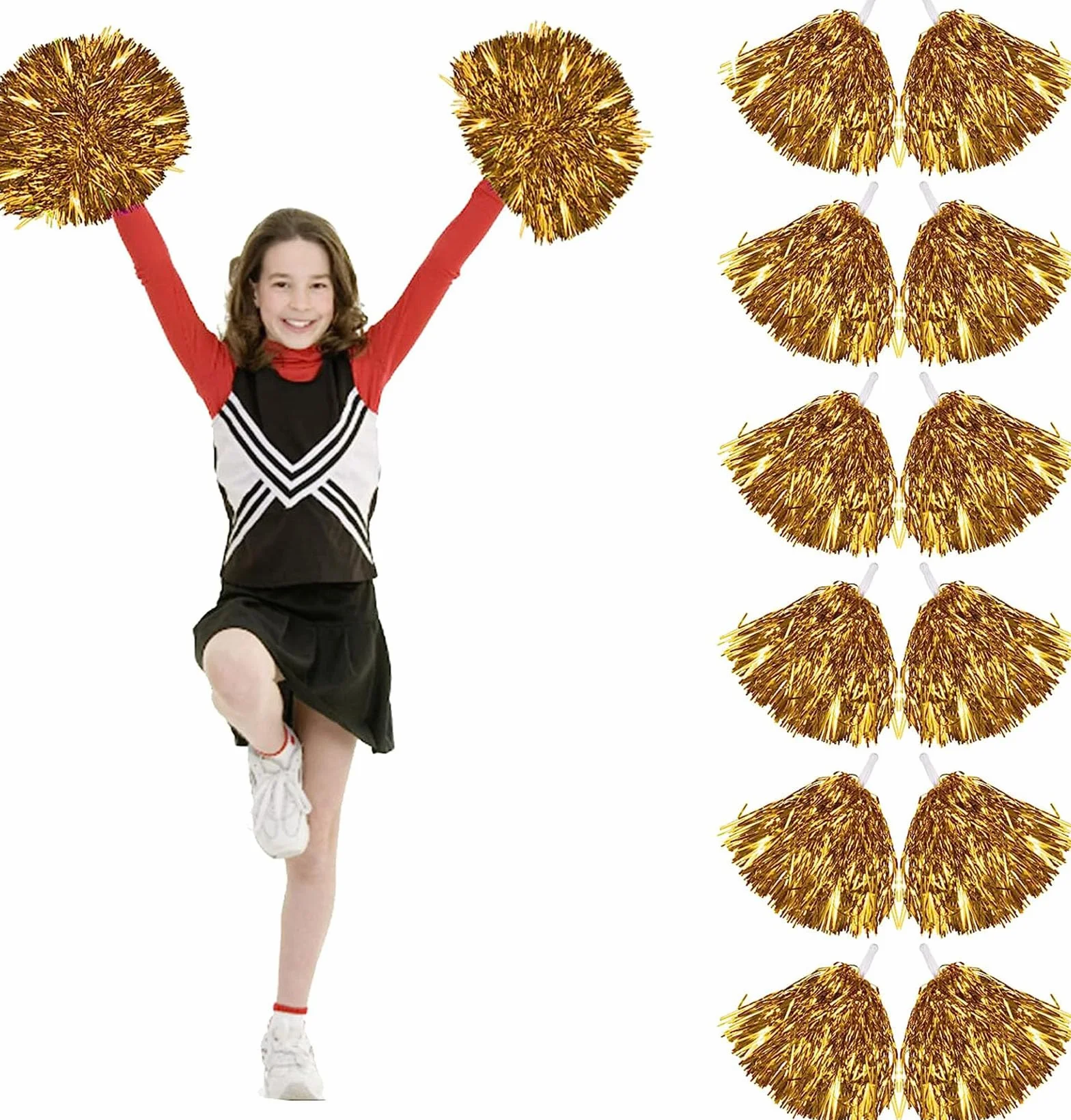 Pompom Girl Cheerleading 12PCS Pompon Cheerleader Poms Sport Foil avec Poignée
