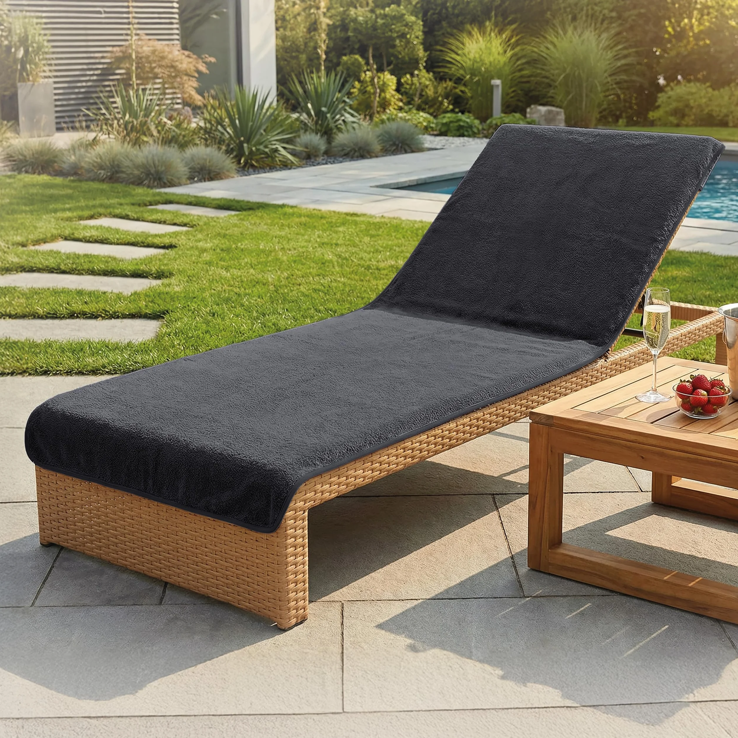 Housse de Protection pour Chaise Longue de Jardin LAYNENBURG - 100% Coton Oeko-TEX - Housse de Serviette en éponge (75x200 cm Anthracite)