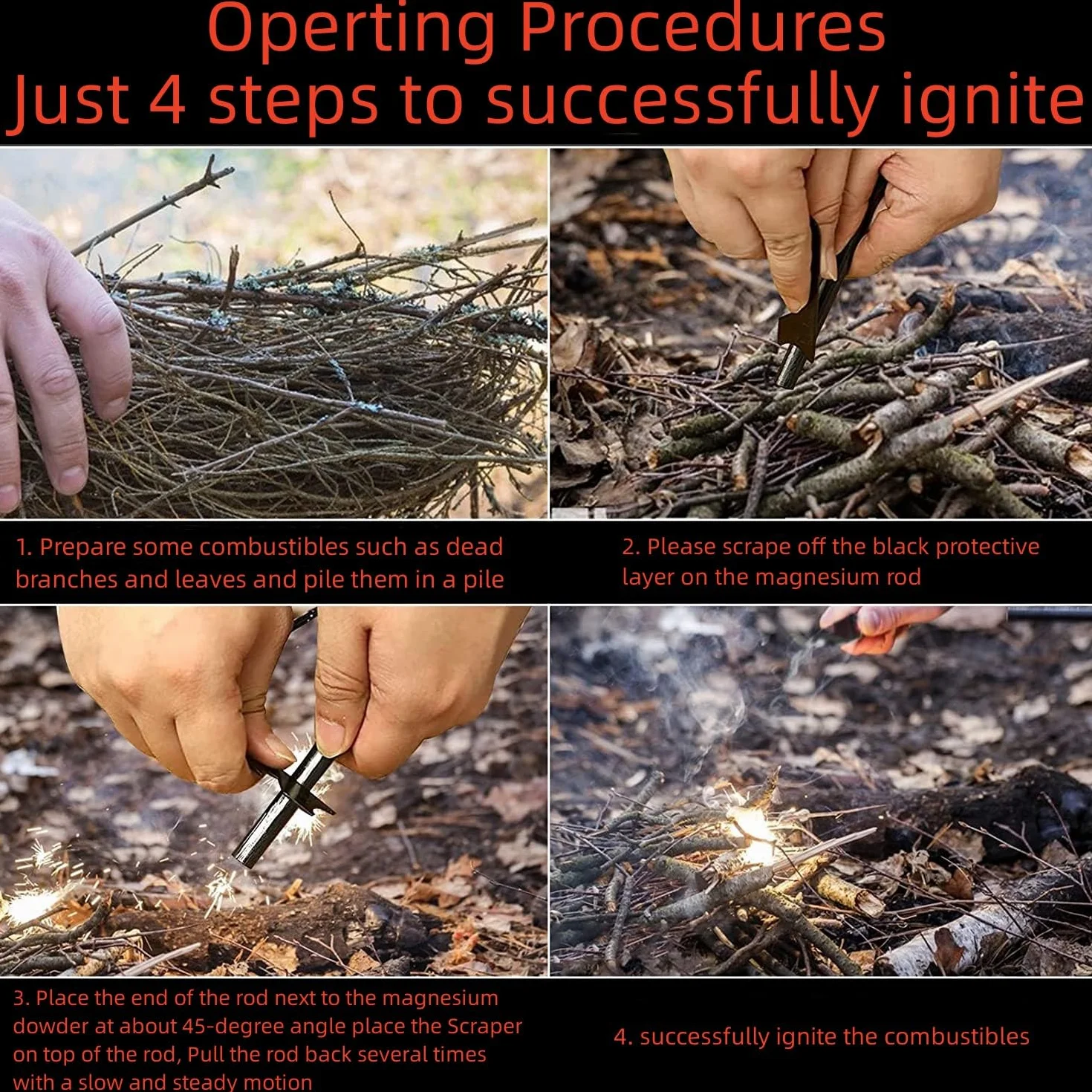 Pierre à Feu Briquet Silex Magnésium Briquet Kit Fire Steel Allume Feu Survie Inclu Grattoir Multi Outils Et Sifflet 20000 Gerbes D'étincelles pour Randonnée Camping Et Bushcraft Survie Traditionnel