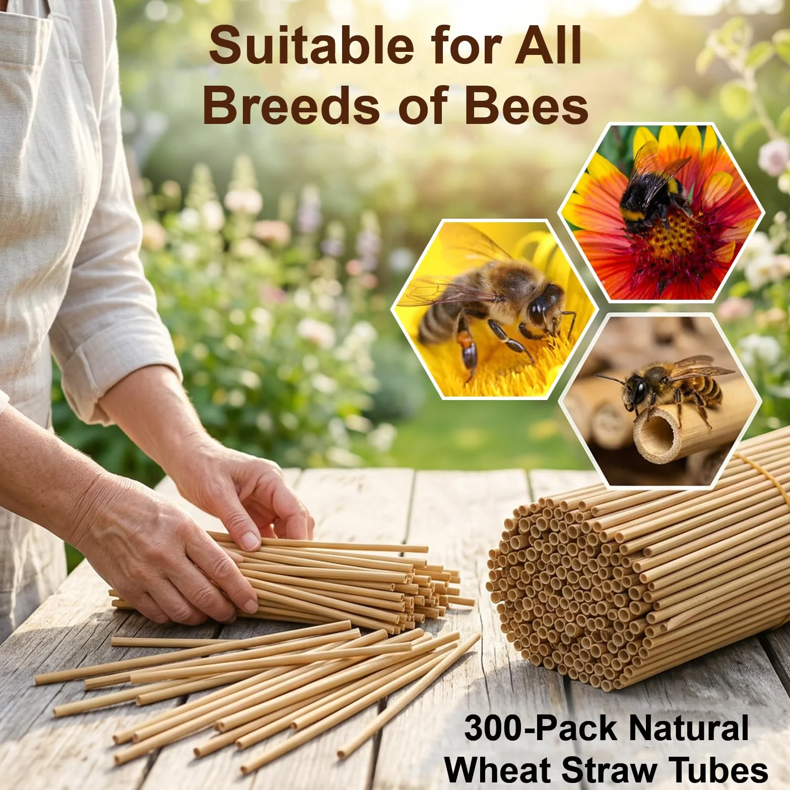 Kit Maison d’Abeille 14,5 cm 300 Pièces, Pailles de Blé Naturelles 3-5 mm pour Hôtel à Insectes