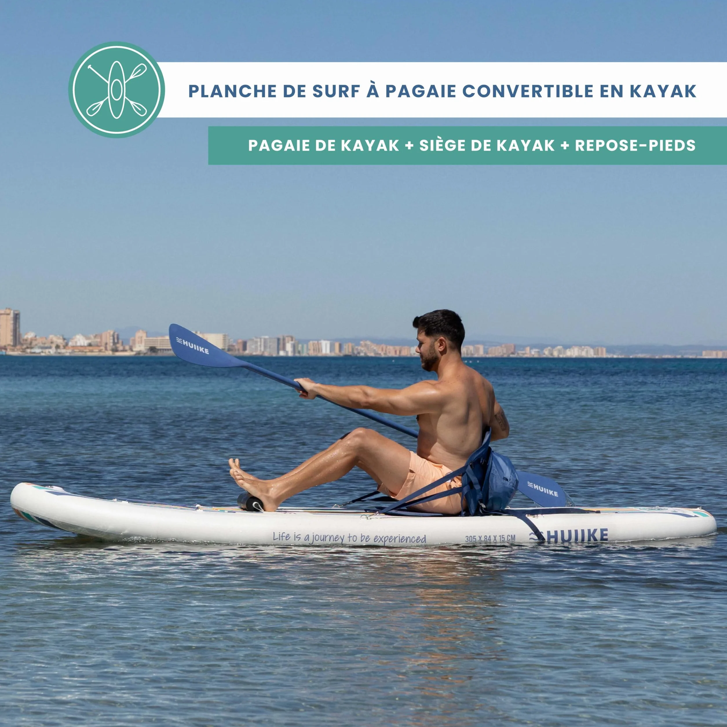 HUIIKE Paddle Gonflable Adulte avec Accessoires Inclus, Pagaie, Ailerons, Pompe. Planche de Stand Up Paddle Grande Stabilité et Résistance. 305 x 84 x 15 cm, Jusqu'à 130 kg