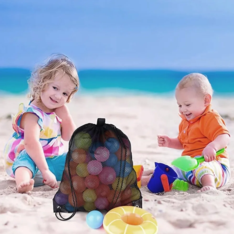 Grand Sac Filet en Nylon Sac de Plage en Maille Filet avec Cordon de Serrage Sac en Maille Sac à Dos en Maille pour Shopping, Natation, Fitness, Plage