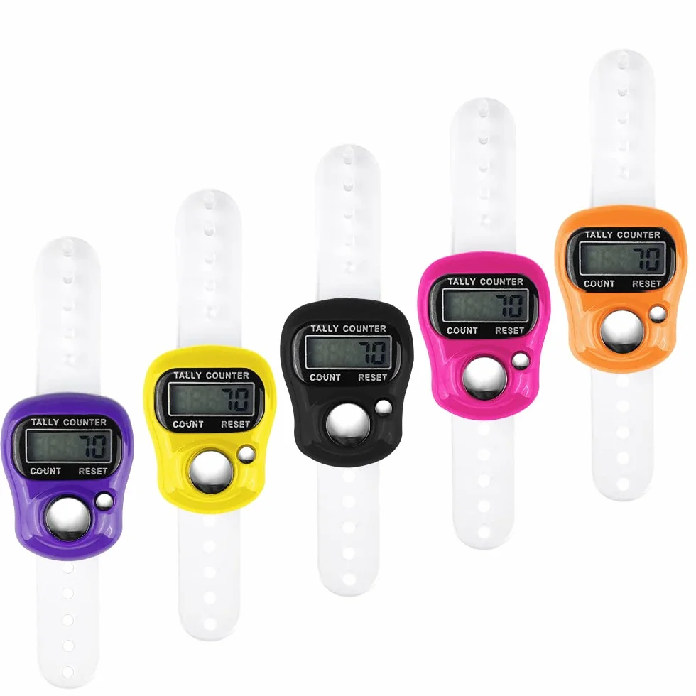 Pack de 5 Compteurs de Doigts, Compteur Clicker à Affichage LCD 5 Chiffres pour Inventaire, Sports, Marketing
