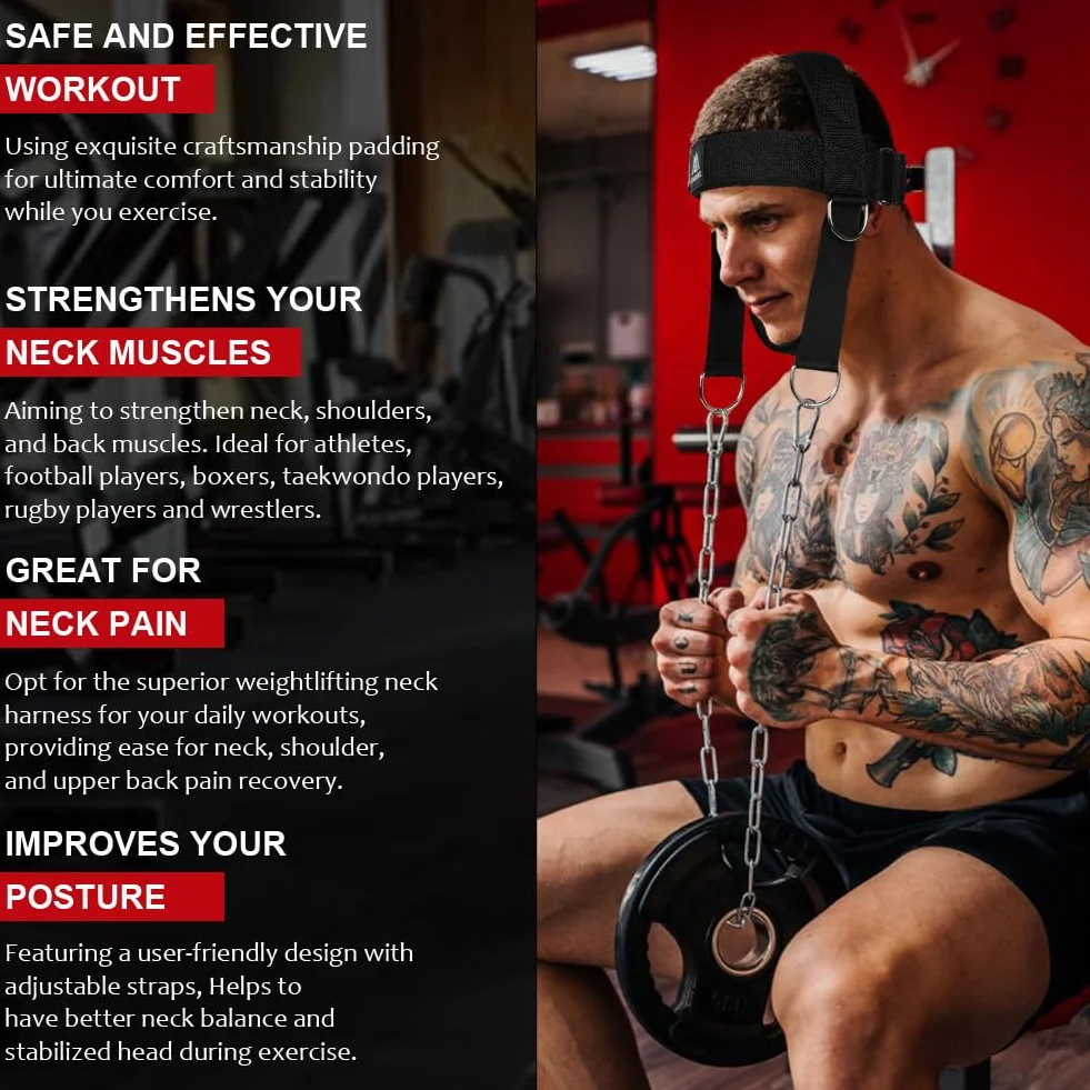 Flintronic Harnais de Tête d'entraînement, Harnais Musculation Cou, Réglable avec Fermeture, Sangle de Tête et Mentonnière, Pour Gym, Boxe
