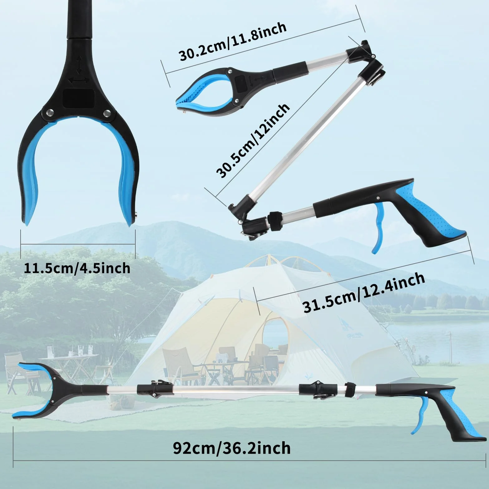 Pince télescopique 91cm Aluminium Tête Rotative 360° Collecte Déchets