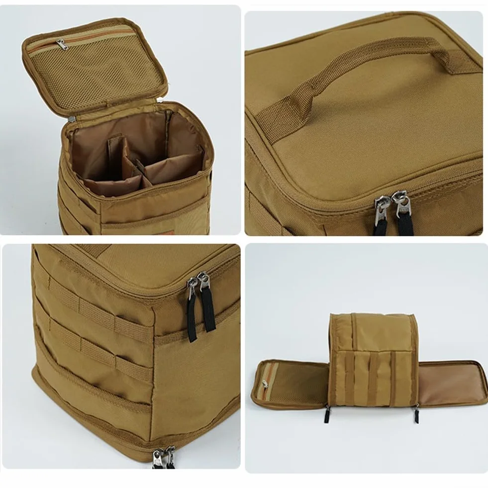 Sac de camping en tissu Oxford, sac de rangement de grande capacité pour lampe d'extérieur, réchaud à gaz, sac de transport (kaki)