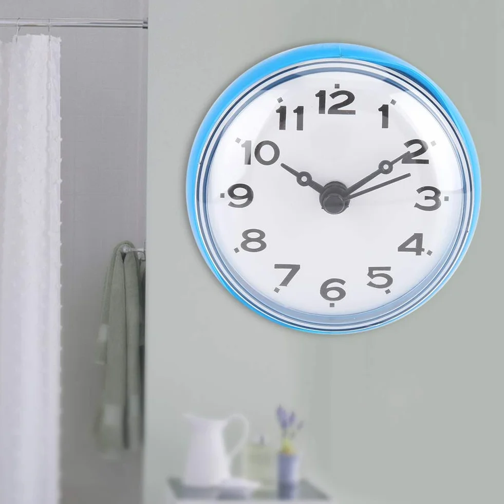 Tbest Horloge Murale étanche Ventouse Ronde Bleu Salle de Bain