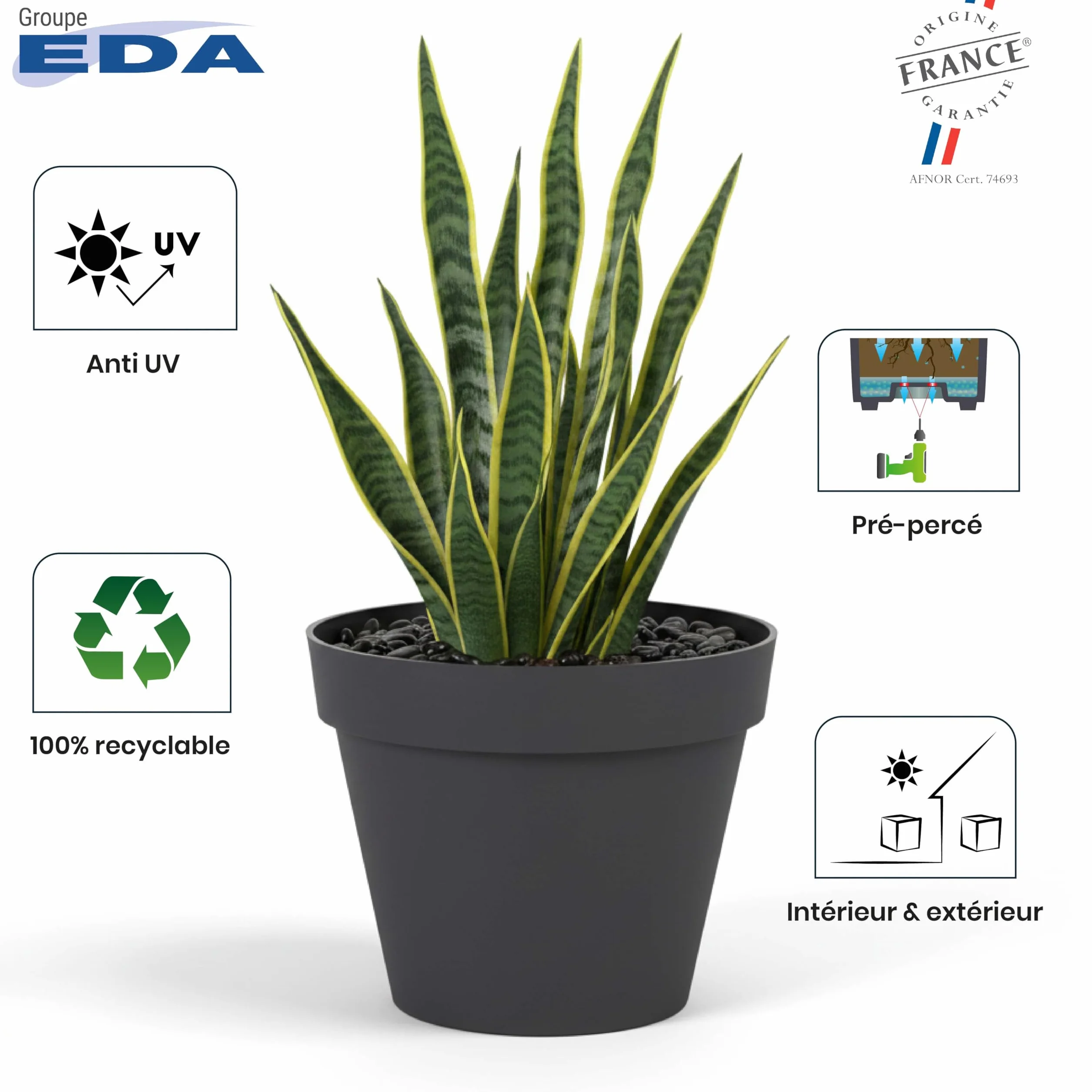 Pot de Fleur Rond Toscane Ø 20 cm 3 L Plastique Recyclé Vert Laurier Intérieur & Extérieur