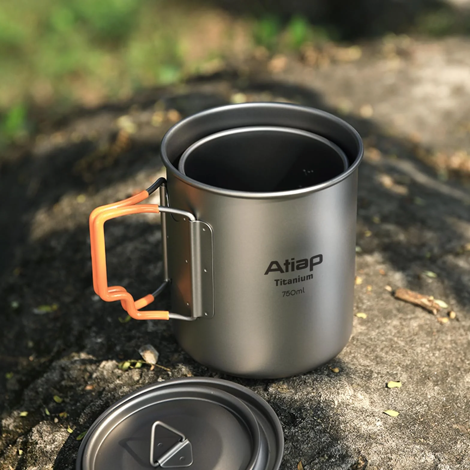 Pot de camping en titane de 750 ml avec couvercle extérieur ultra léger tasses à café portables tasse en titane poignée pliable