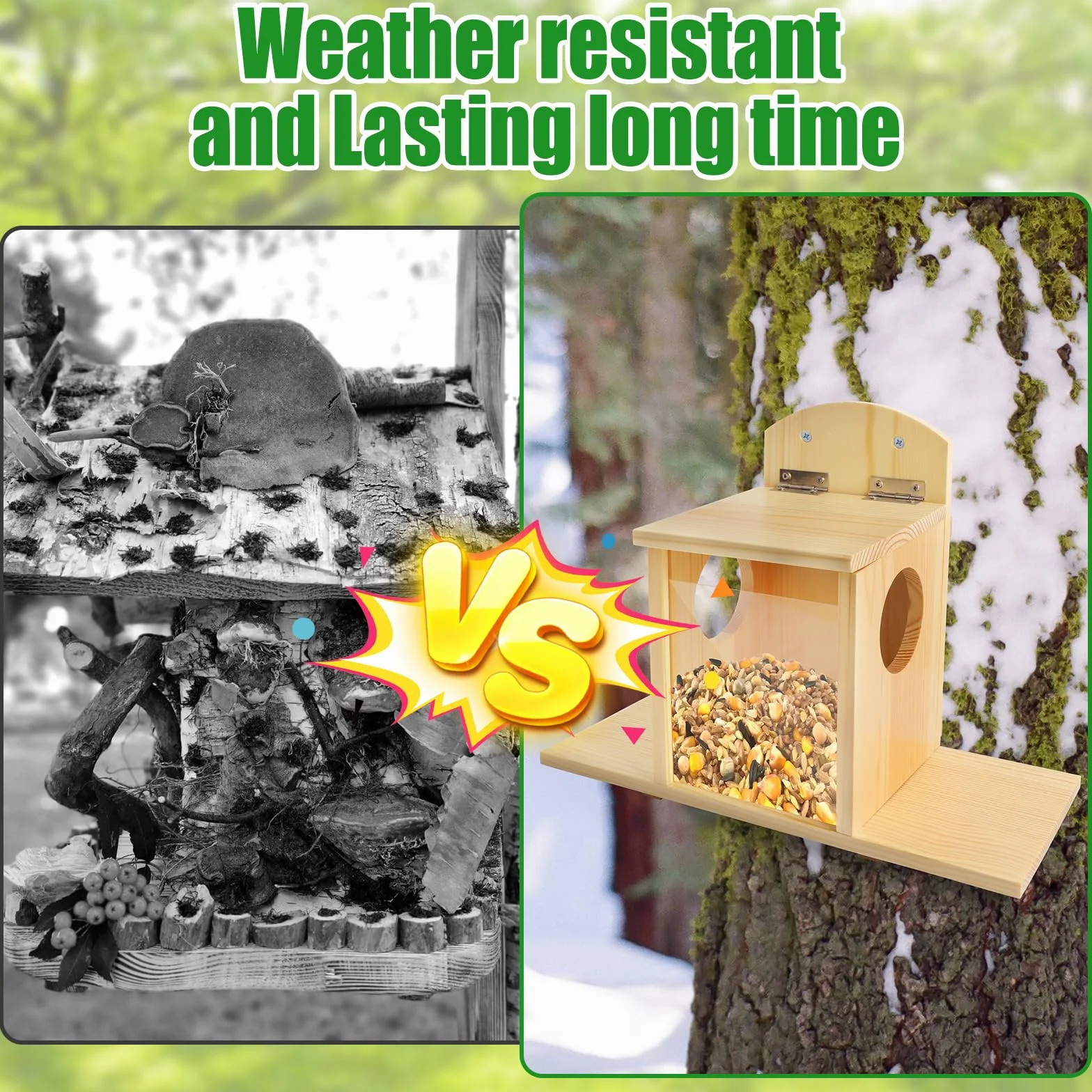 Mangeoire d'écureuil avec Couvercle relevable en Bois, résistant à l'eau et Durable pour Jardin extérieur
