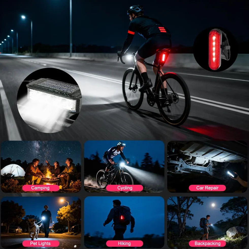 Lumiere Velo Avant et Arrière, Éclairage Avant et Arrière pour Vélo Rechargeable USB, Lampe Velo LED Lumineux, 5+4 Modes pour VTT Course Cycliste Trotinette Électrique