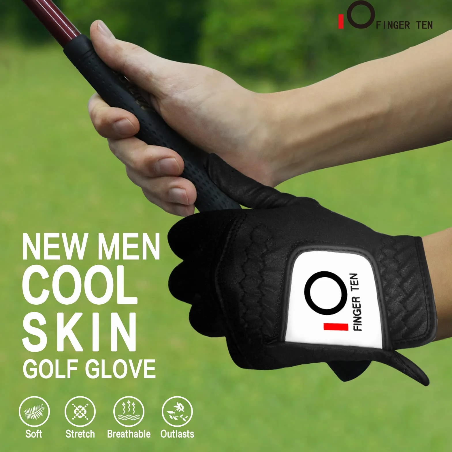 FINGER TEN Gant De Golf Hommes Main Gauche pour Golfeur droitier Pluie poignée Paquet De 3，Gant de Golf Confortable Doux synthétique Tous Les Temps Taille adaptée S M L XL ML Blanc Noir