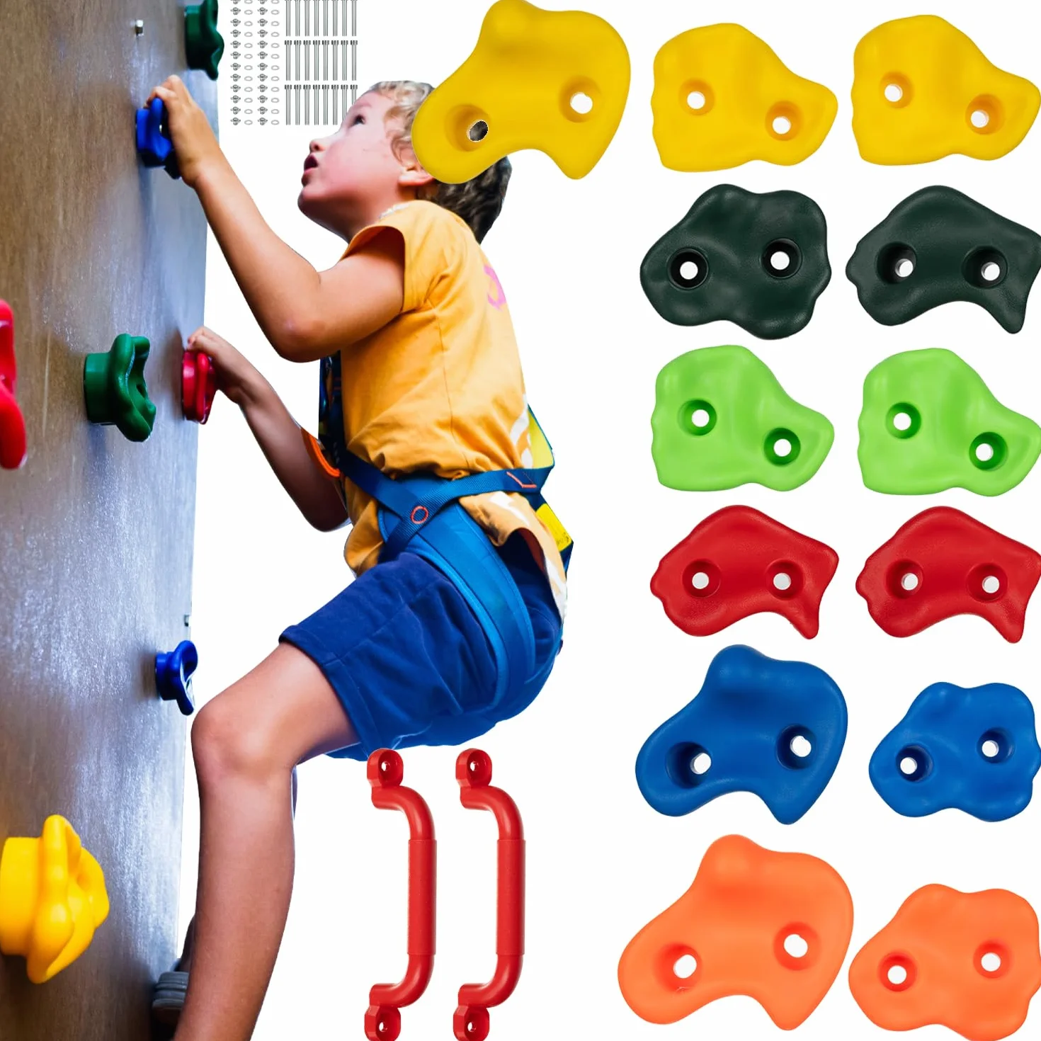 KRUZZEL 25394 Poignées d'escalade d'intérieur pour enfants Multicolore 12/15/22 pièces, 2 poignées + vis jusqu'à 150 kg, intérieur et extérieur, accessoires pour mur d'escalade