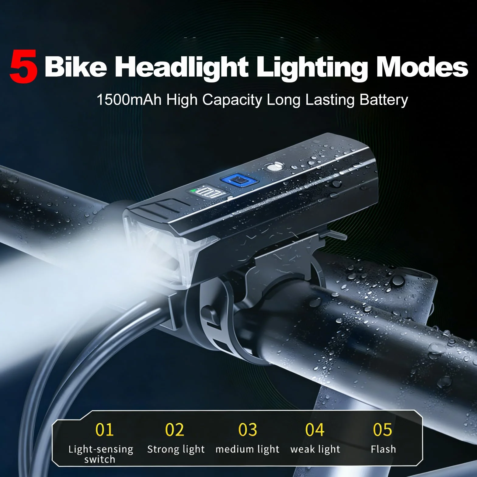 Lampe Velo LED Puissantes Super 2000 Lumens 1500mAh Autonomie Très Longue 5+4 Modes de Luminosité Eclairage Velo Rechargeable USB Étanche IP65 Kit Vélo Avant et Arrière pour Cyclysme VTT