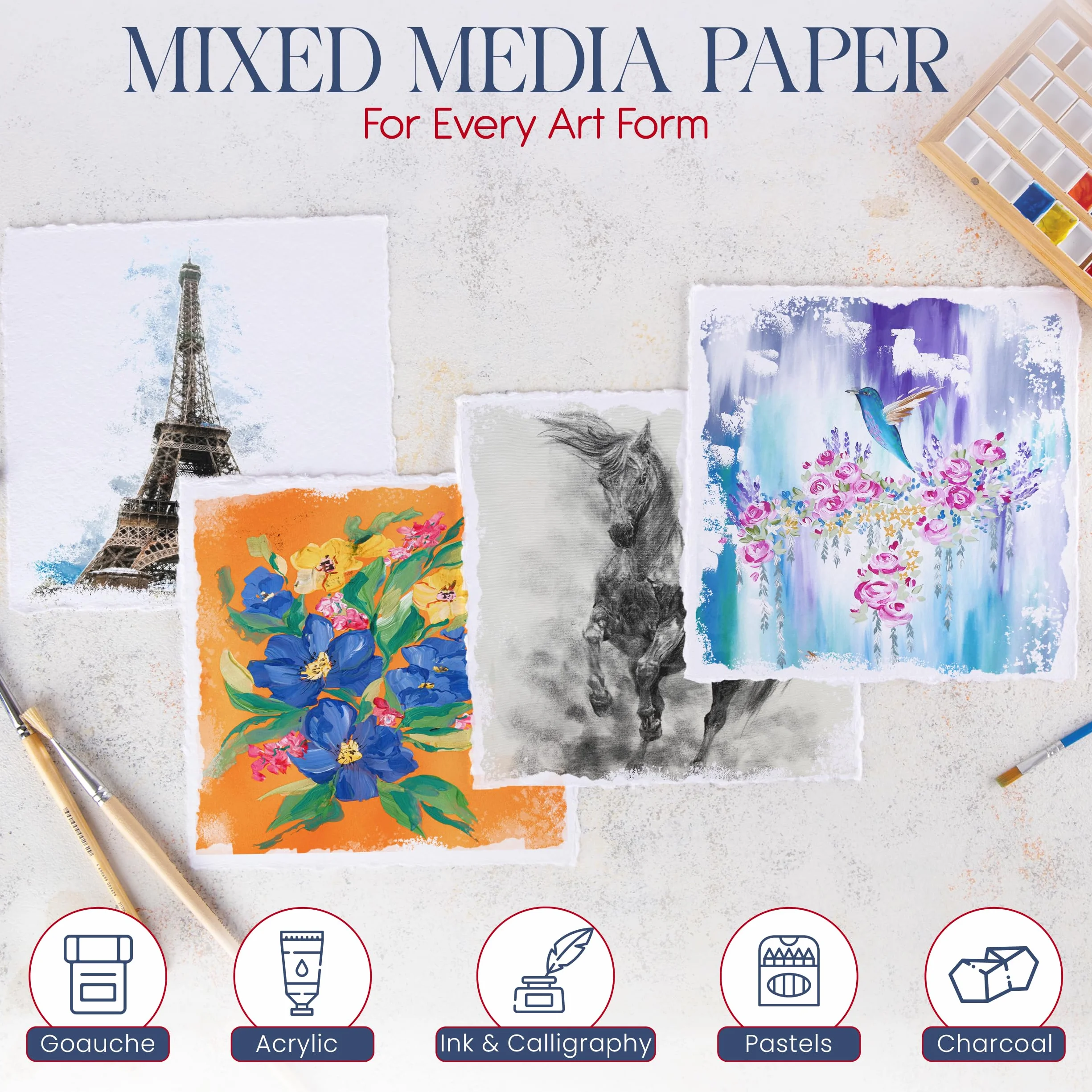 Papier Aquarelle Fait Main Premium Blanc Pressé à Froid 300gsm 20 x 20 cm 25 Feuilles Coton Recyclé