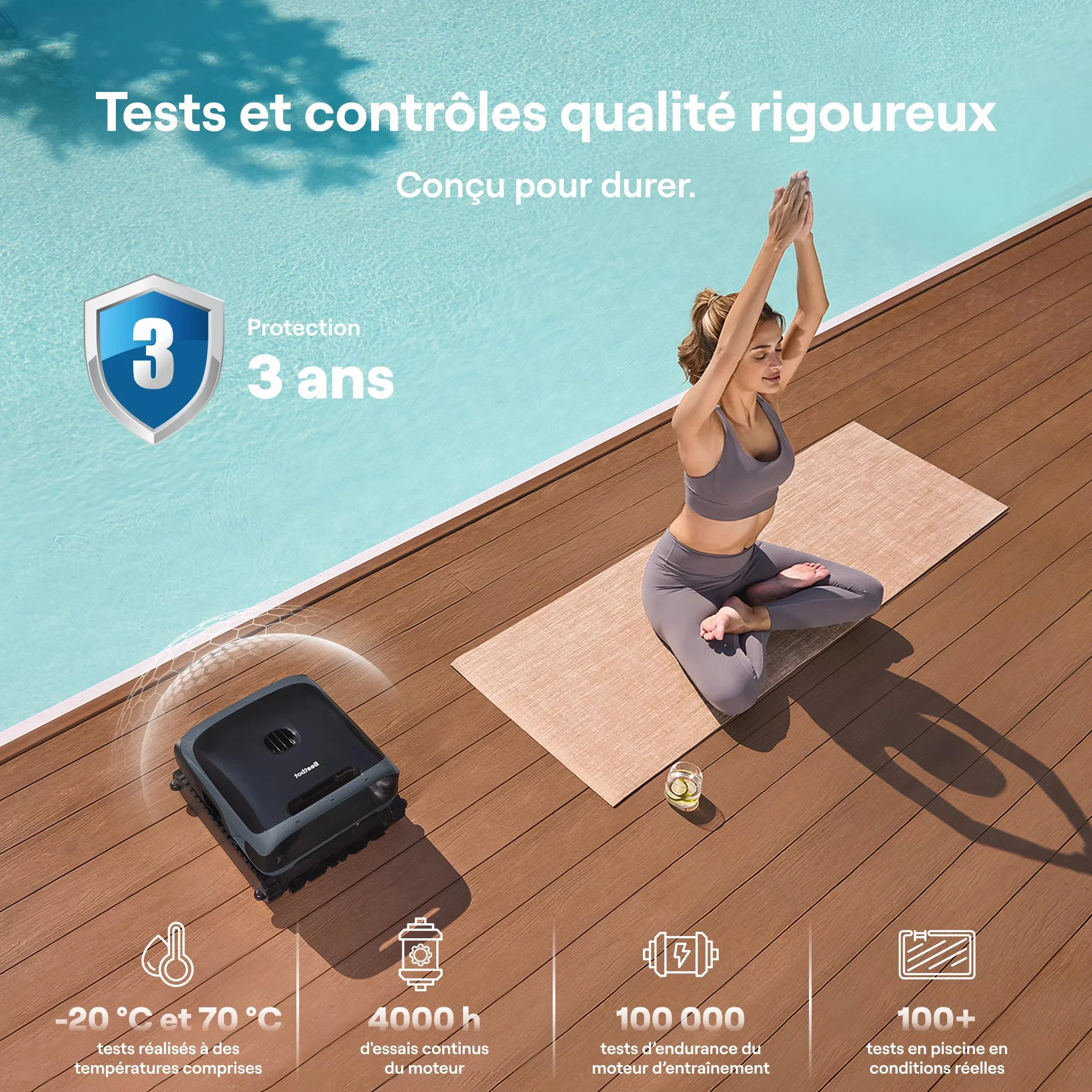 Beatbot Sora 70 Robot Piscine sans Fil, Nettoyeur 4-en-1, Filtre XXL Spécial Feuilles, Autonomie 5H, Bleu