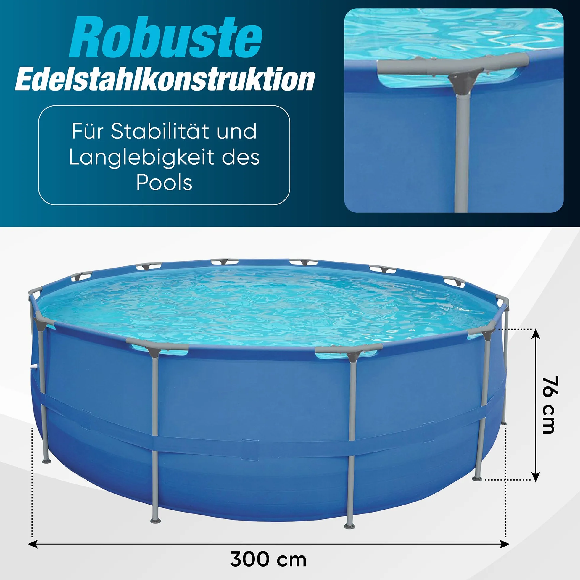 Piscine de Jardin Kit Complet Pompe de Filtration Diamètre 300 x 76 cm Cadre Rond Acier