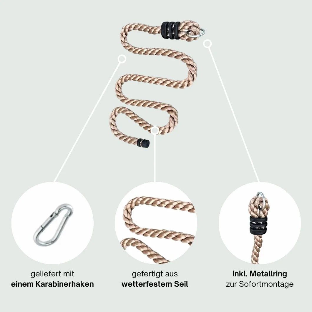 Corde d'escalade enfant 200-800 cm avec mousqueton 26 mm sans nœud