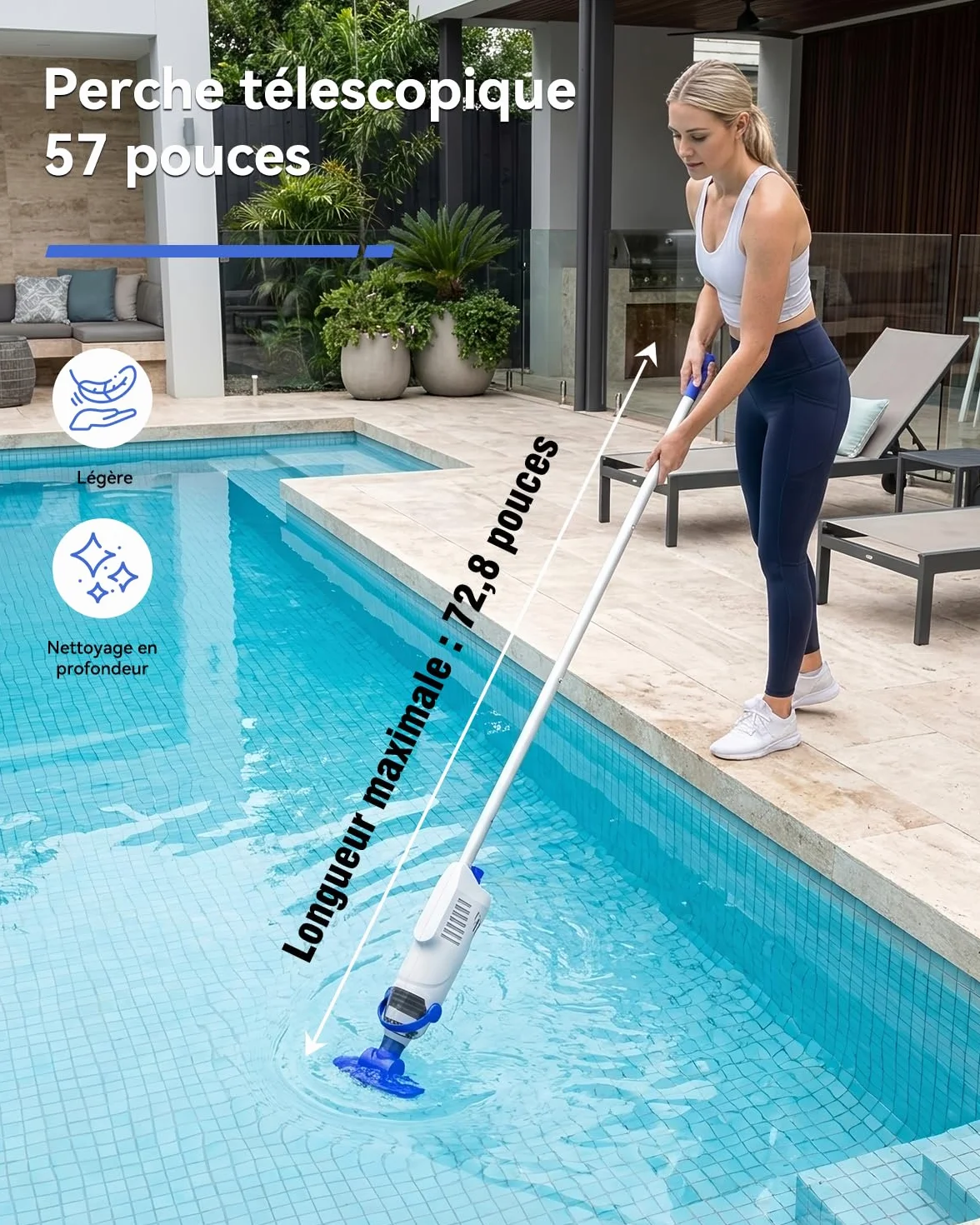 Aspirateur Piscine Manuel 60 Min Autonomie avec Filtres et Brosse pour Piscine Spa Jacuzzi