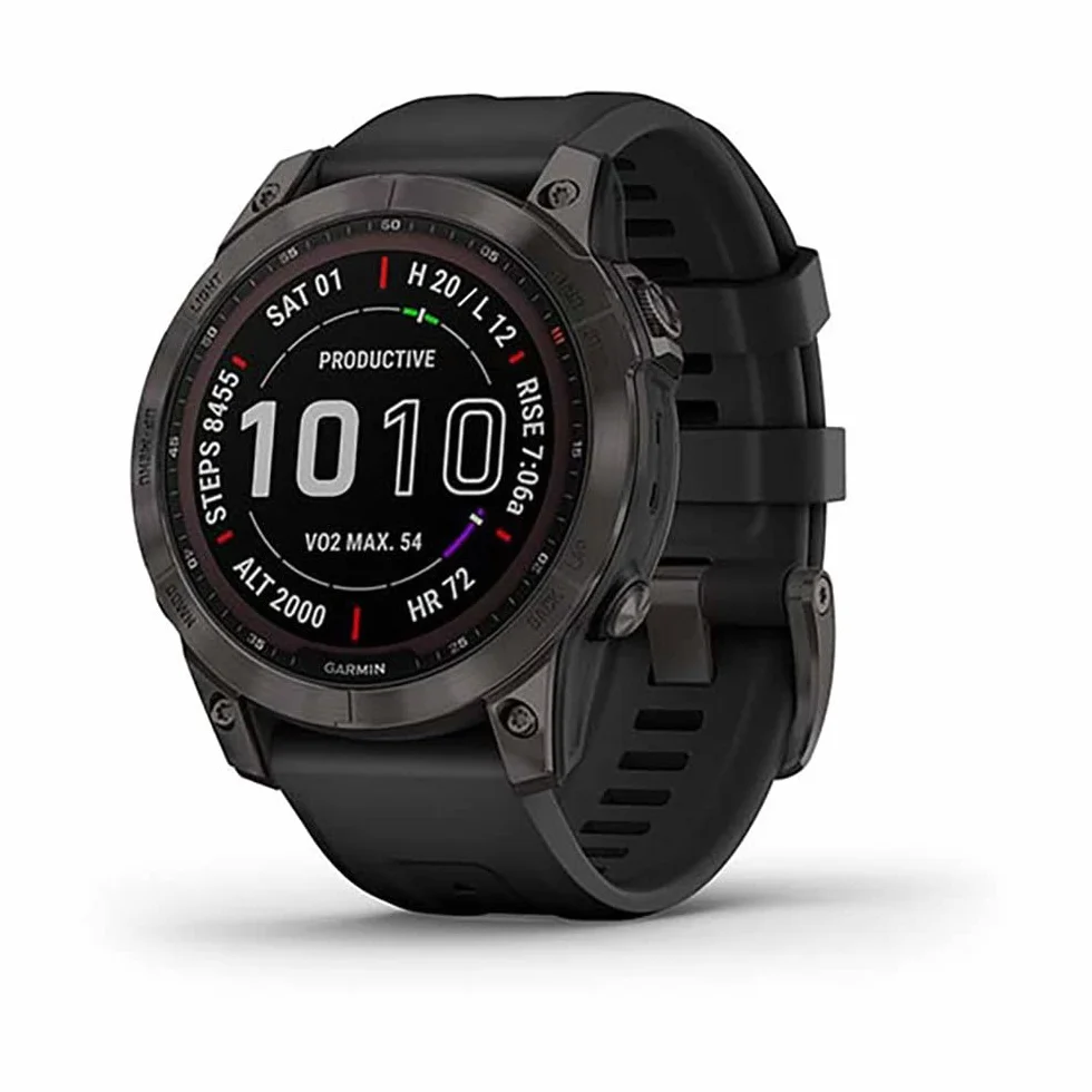 Garmin Fenix 7 Sapphire Solar Noir DLC-Titanium Bracelet Silicone Remis à neuf