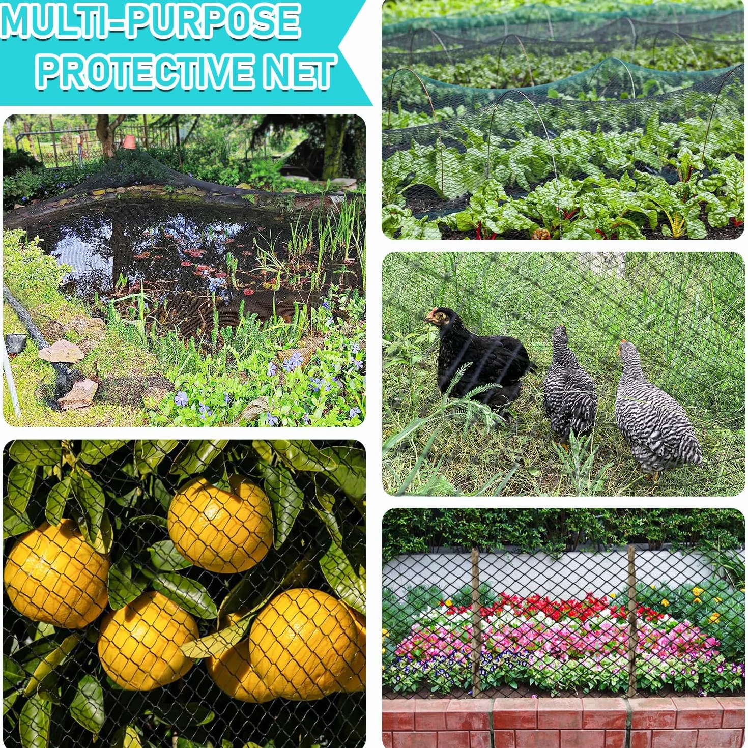 Filet Anti Oiseaux 5m x 4m Noir, Filet Poulailler Protection Bassin Mailles Fines Potager Fruits Résiste Intempéries