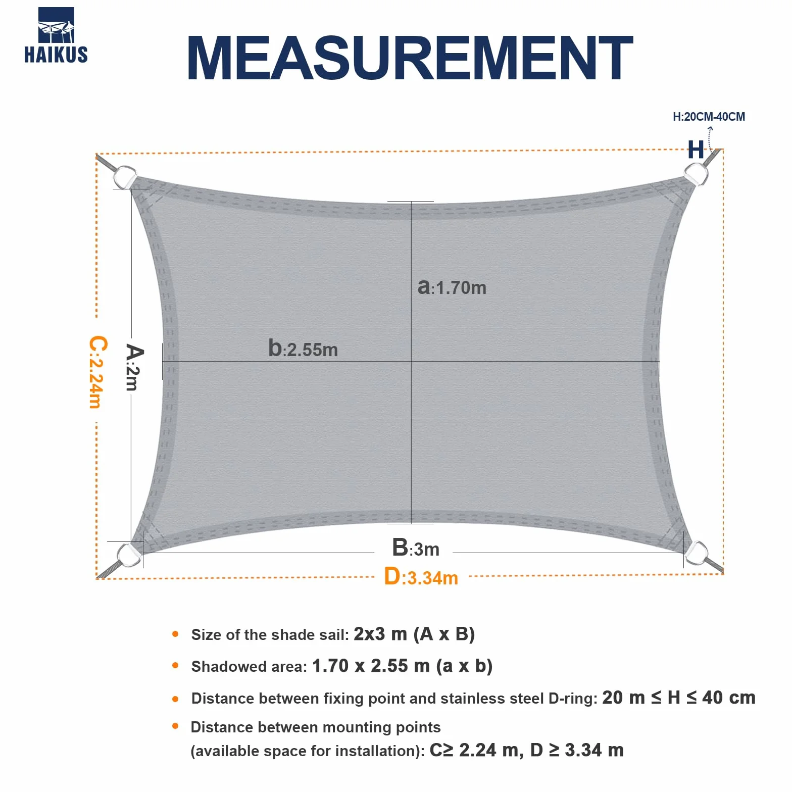 HAIKUS Voile d'ombrage imperméable rectangulaire 2x3m, Toile PES résistant à l'eau, Protection UV 98%, Crème