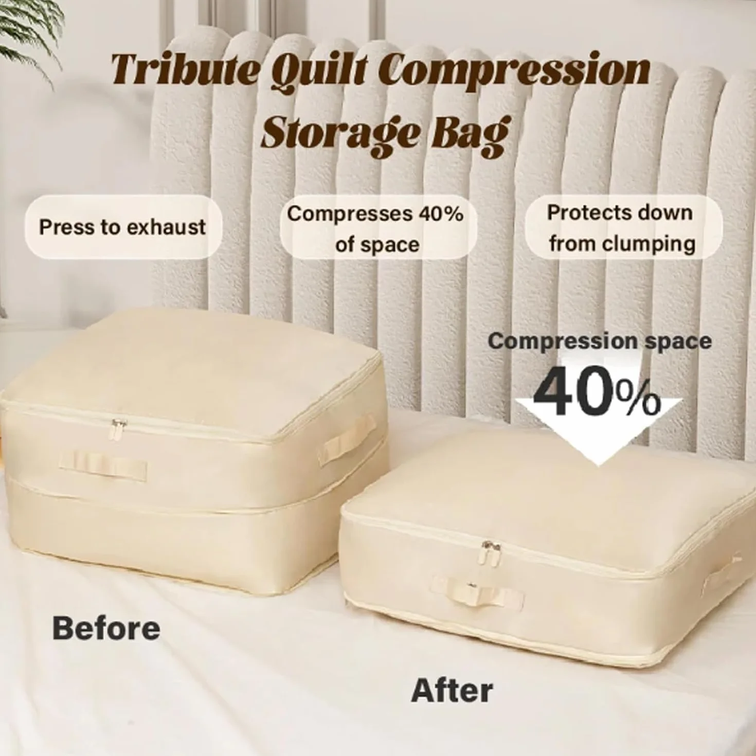 Sac de Compression Ultime Space Master, Casa Corner Sac De Compression, Sac-De Compression Ultime - Spacemaster, Grand Sac de Rangement Mobiles pour Couvertures (Beige, S+XL)