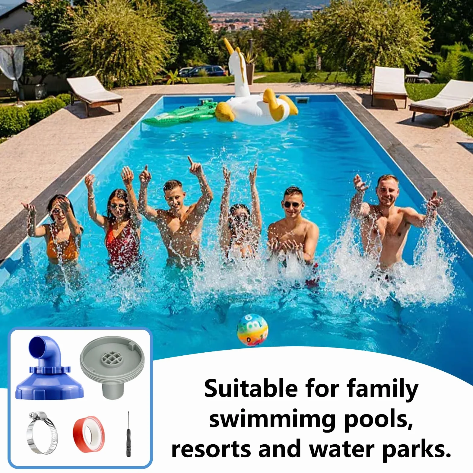Buse de remplissage de piscine 32 mm rotative 360° avec accessoires de raccordement