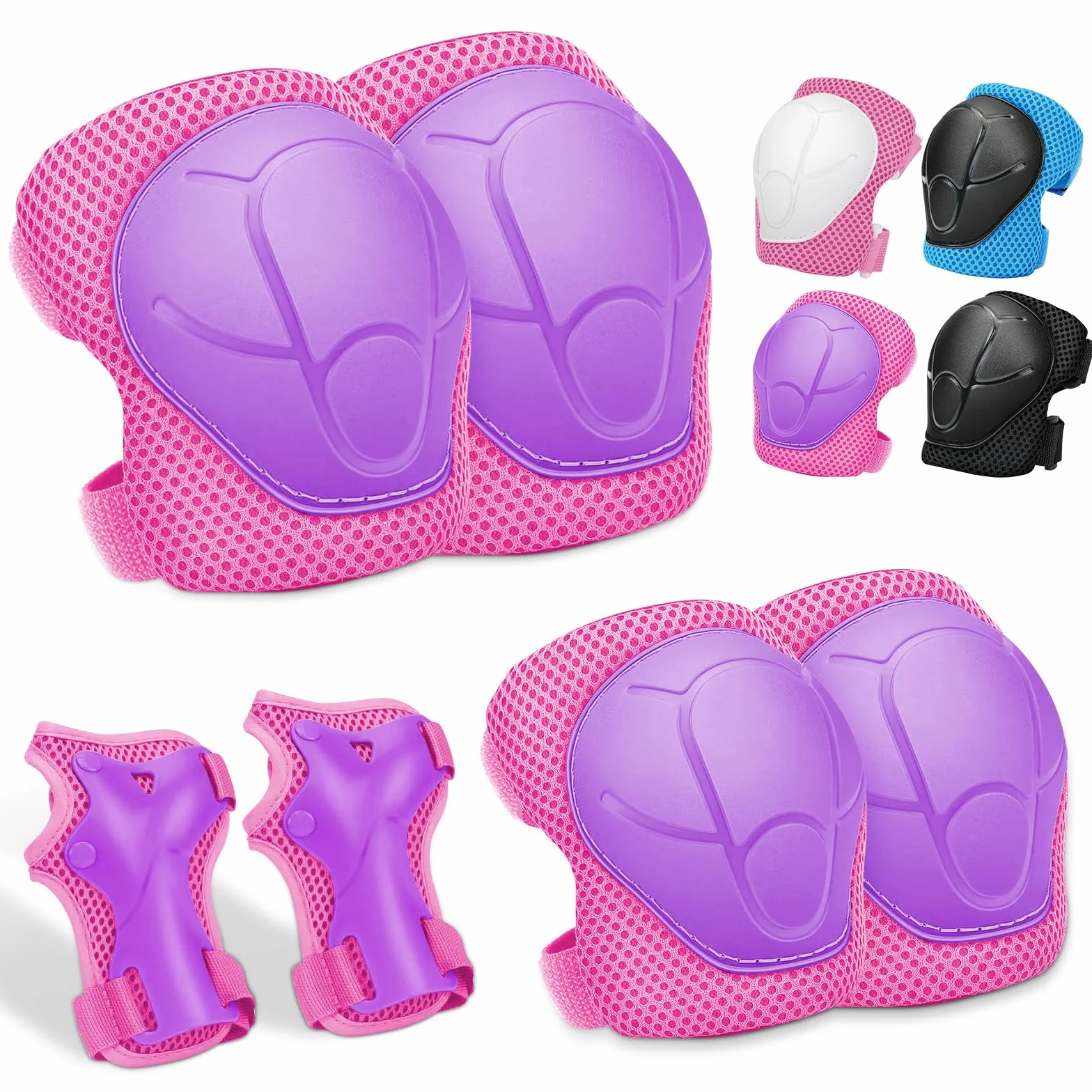 Genouillères pour Enfants - 6 en 1 - pour Skateboard, Roller, Hoverboard, vélo, Skateboard (Rose/Violet)