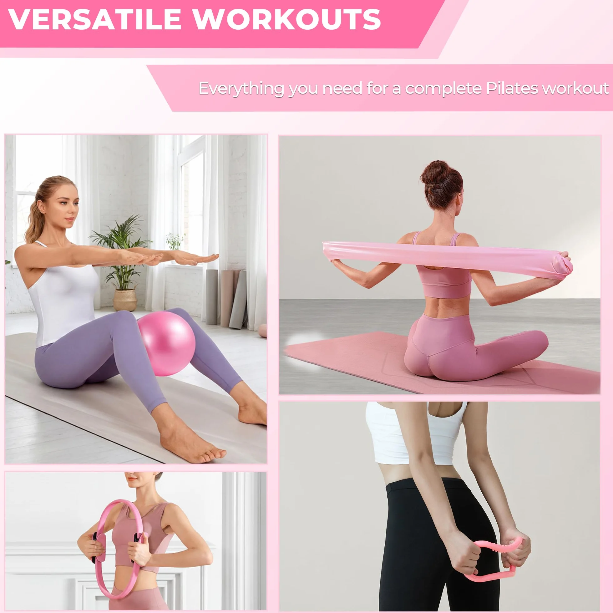 Kit Pilates Maison 5 Pièces pour Femme, Pilates Accessoires avec Pilates Circle Essentials et Balle de Pilates Anneau et Bandes de Résistance, Kit Pilate pour Tonifier Les Cuisses, Les Abdominaux