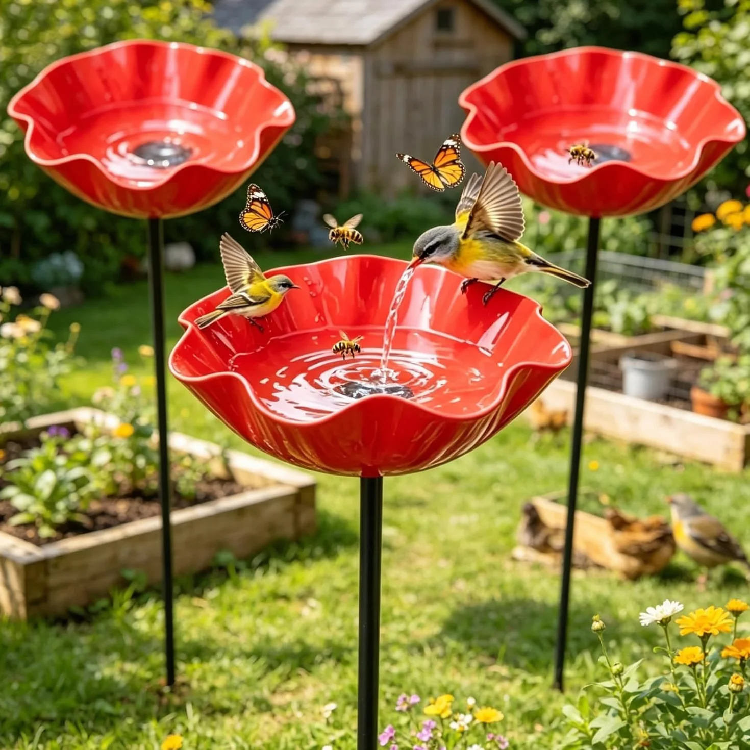 Bain d'oiseaux Extérieur Vasque de Jardin Pied Mangeoire Oiseaux Abreuvoir Alimentation Abri