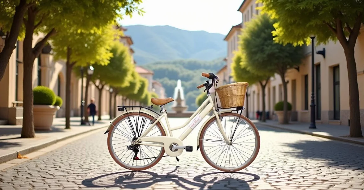 Vélo de ville pour femme 28 pouces panier en osier beige rétro vintage