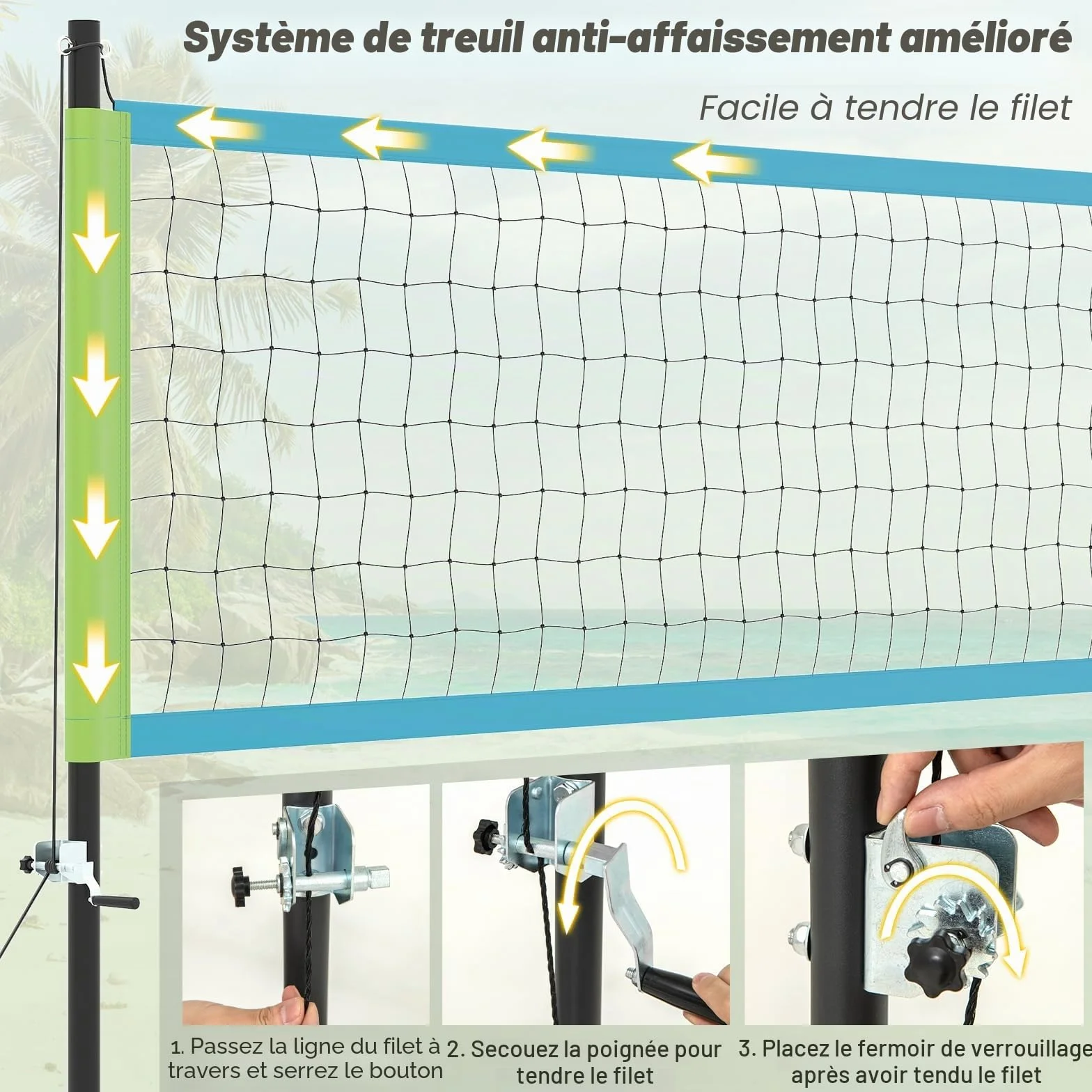 LIFEZEAL Filet de Volleyball 9,75m x 90 cm pour Piscine Portable avec poteaux réglables, Pompe, Sac de Transport