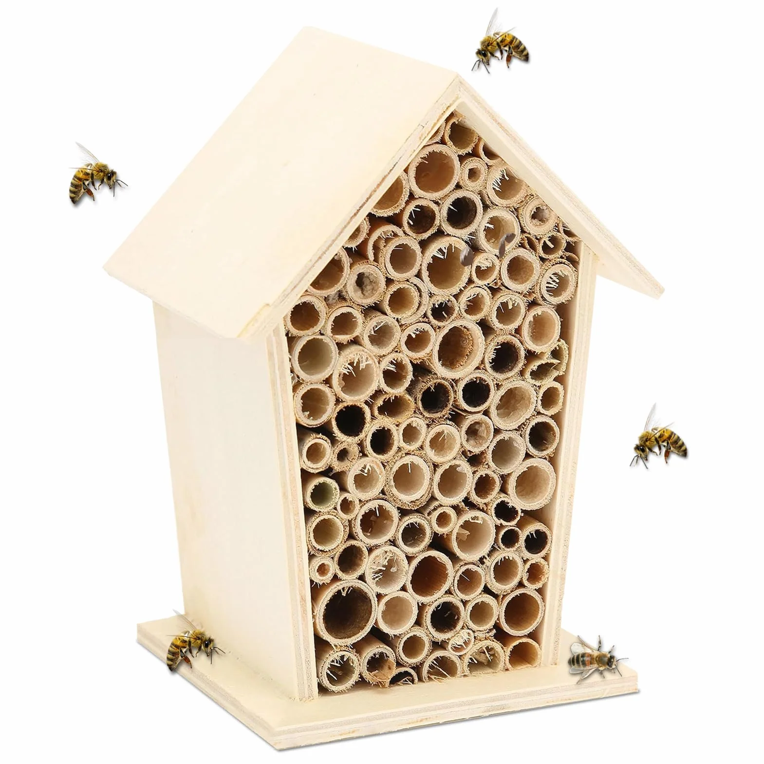 Hotel a Insectes Petite Taille en Bois Résistant aux Intempéries pour Abeilles Mellifères, Sauvages, Bourdons et Coccinelle avec Tubes en Bambou